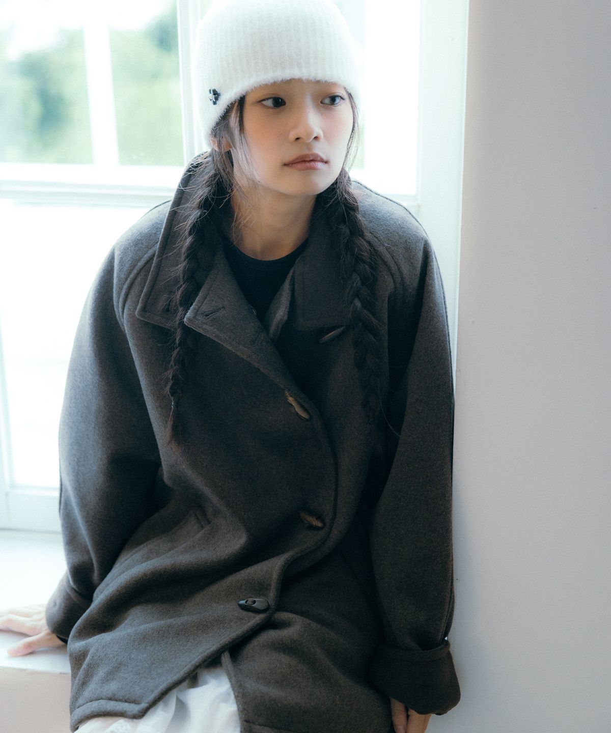 이요우아(IYOWUAH) Wool Blend Duffle Half Coat, Brown