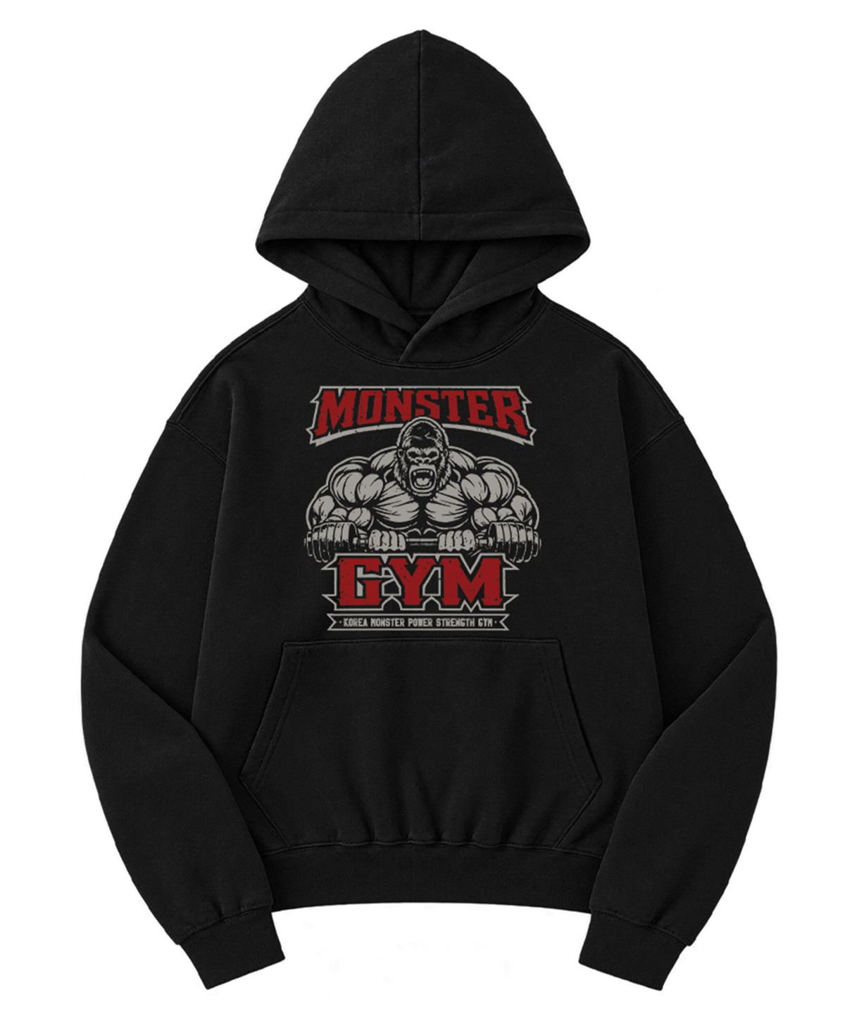 코리아몬스터(KOREAMONSTER) KM23H MONSTER POWER STRENGTH 오버핏 후드티 블랙/레드