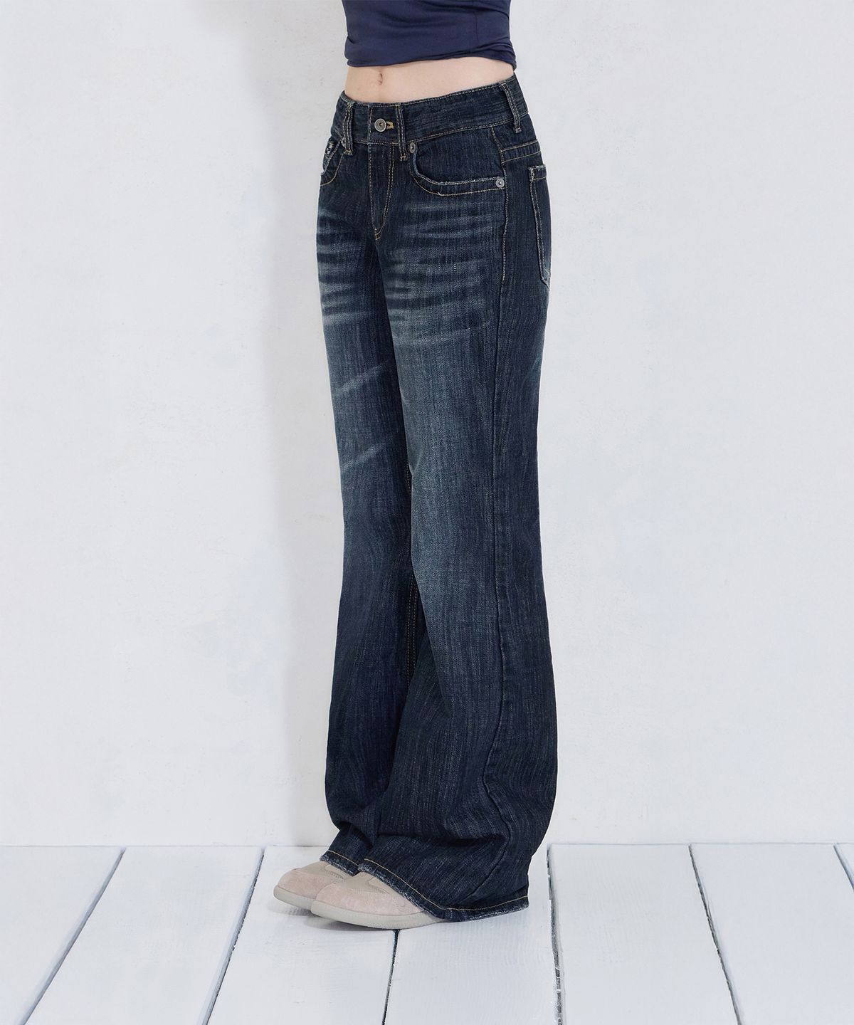 미레코(MIRECO) BOLD STITCH FLARE PT INDIGO BLACK