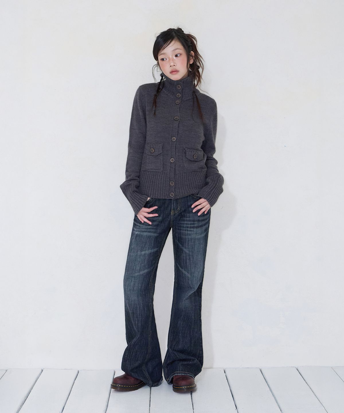 미레코(MIRECO) BOLD STITCH FLARE PT INDIGO BLACK