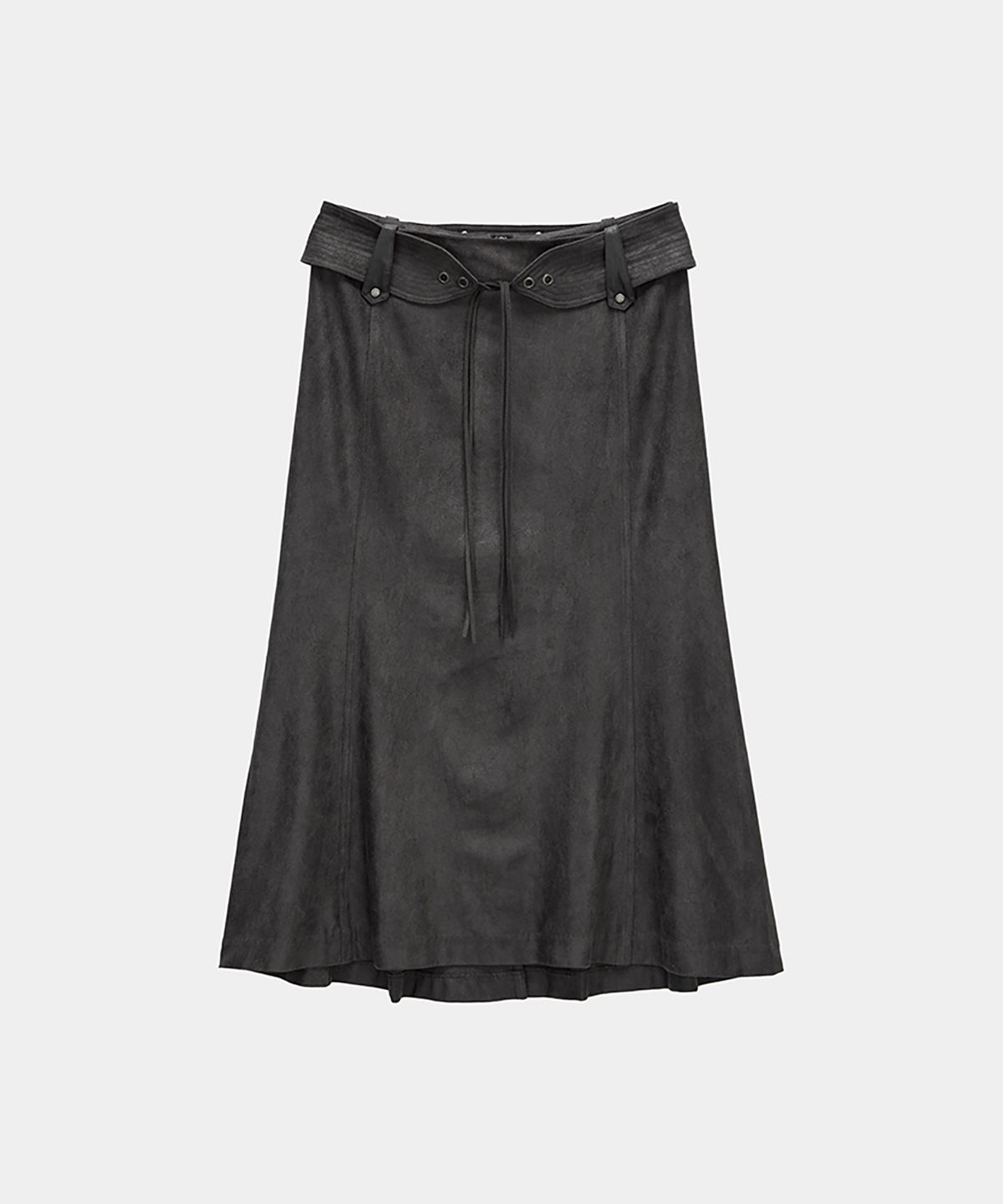 에트오소메(ETRE AU SOMMET) Suede Belt Low Rise Long Skirt (Charcoal)
