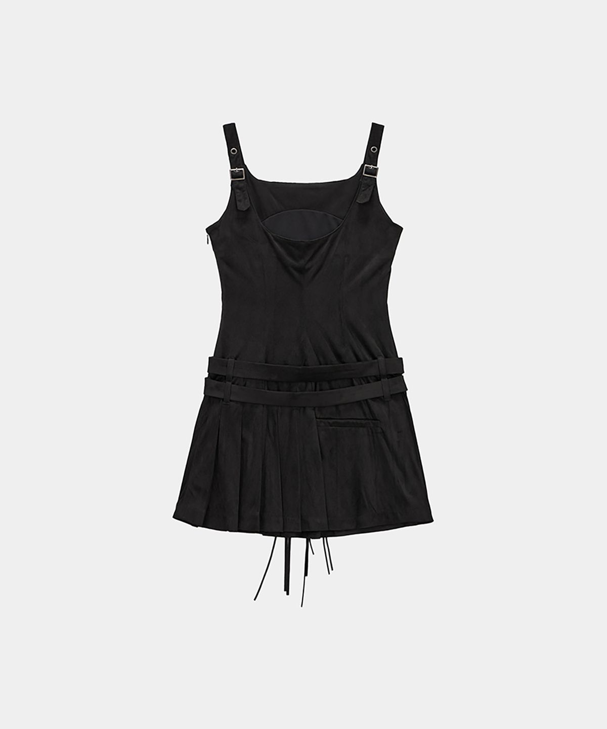 에트오소메(ETRE AU SOMMET) Cargo Belt Pocket Pleated Mini One-Piece (Black)