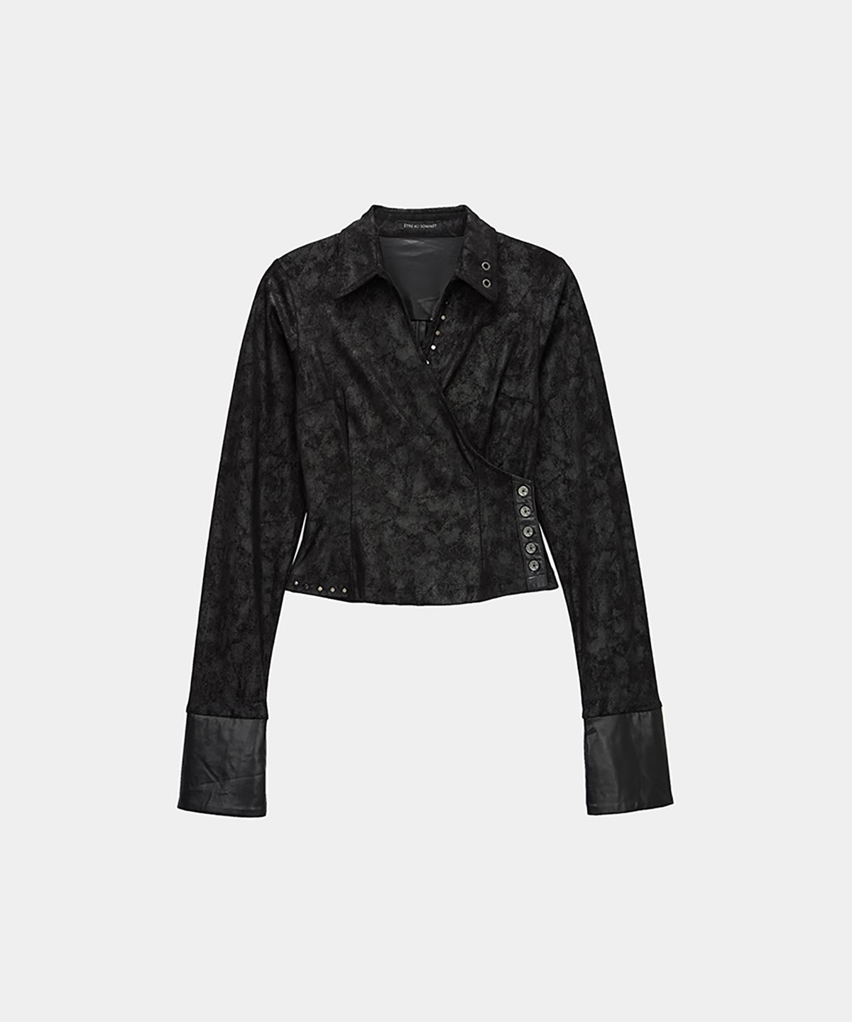 에트오소메(ETRE AU SOMMET) Drape Suede Shirring Blouse (Black)