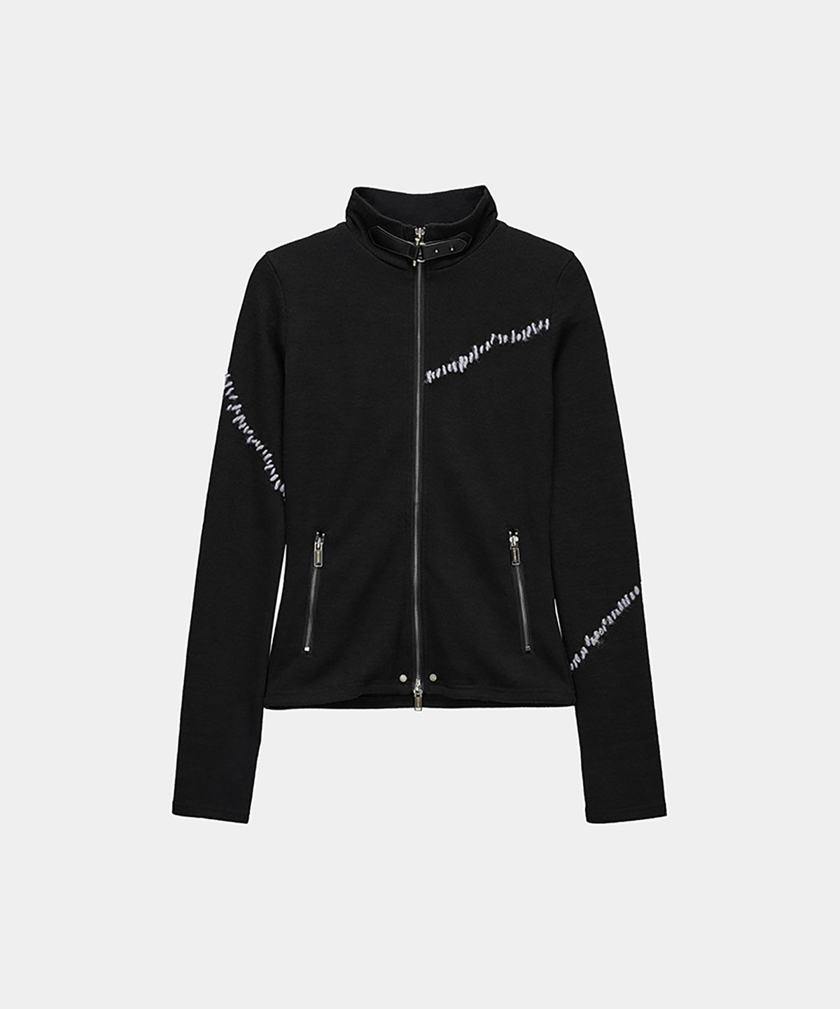 에트오소메(ETRE AU SOMMET) Contrast Stitch Zip-Up Long Sleeve (Black)