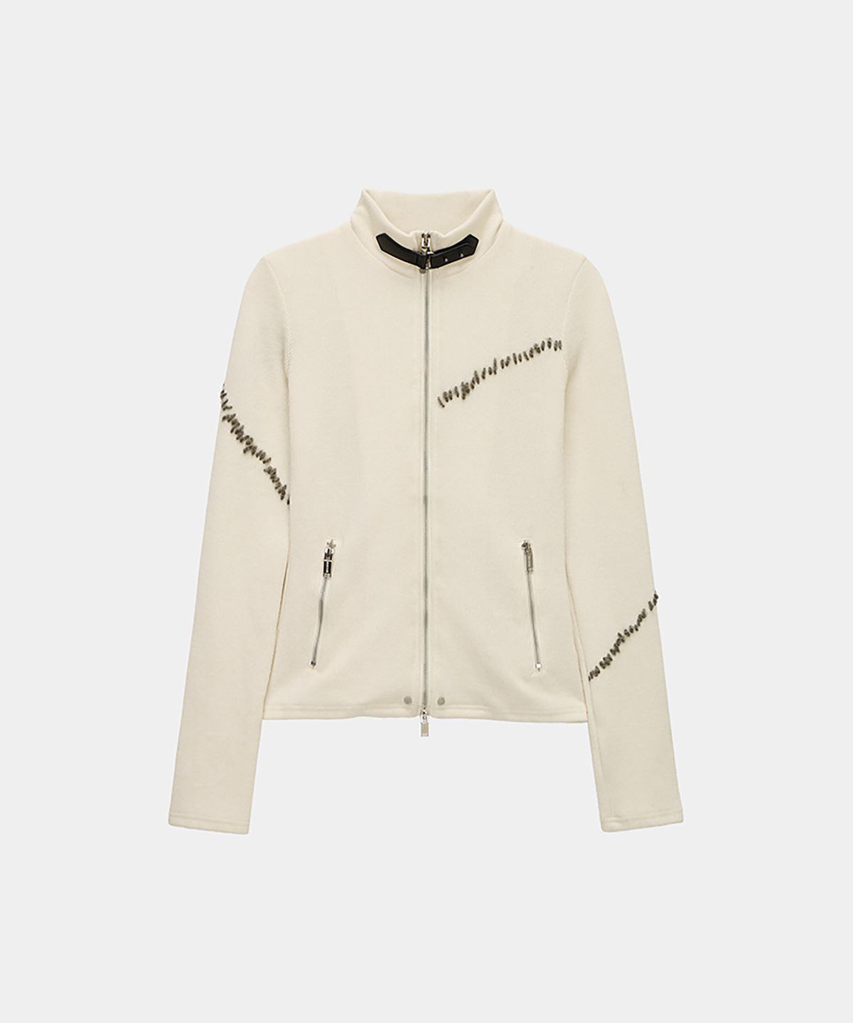 에트오소메(ETRE AU SOMMET) Contrast Stitch Zip-Up Long Sleeve (Ivory)