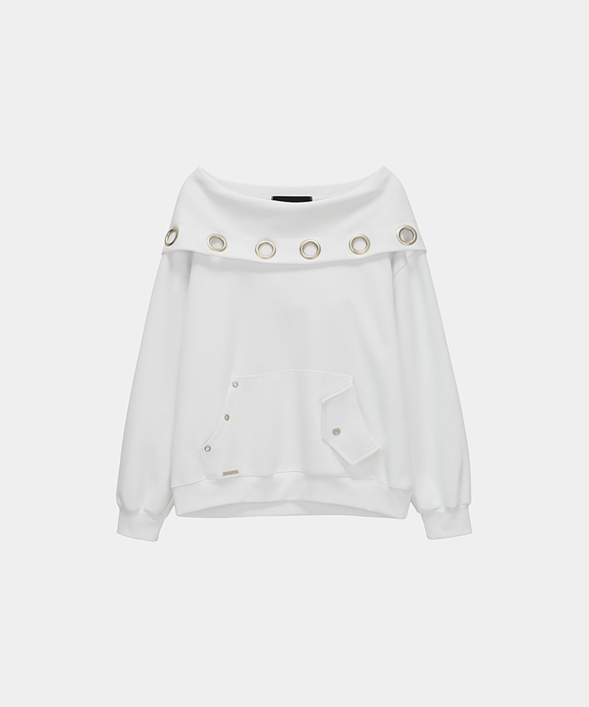 에트오소메(ETRE AU SOMMET) Off Shoulder Hood Layer Sweatshirt (White)