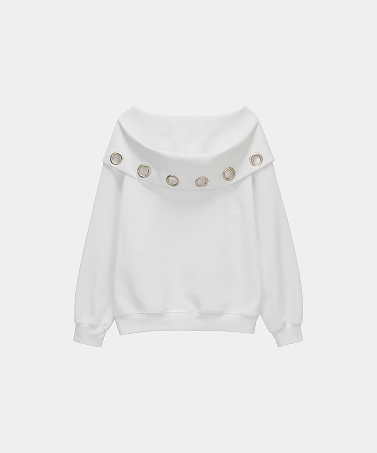 에트오소메(ETRE AU SOMMET) Off Shoulder Hood Layer Sweatshirt (White)