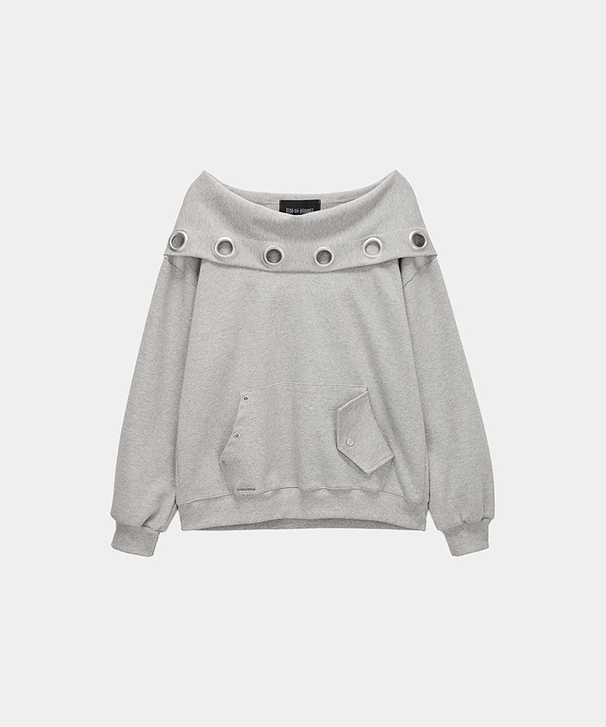 에트오소메(ETRE AU SOMMET) Off Shoulder Hood Layer Sweatshirt (Gray)
