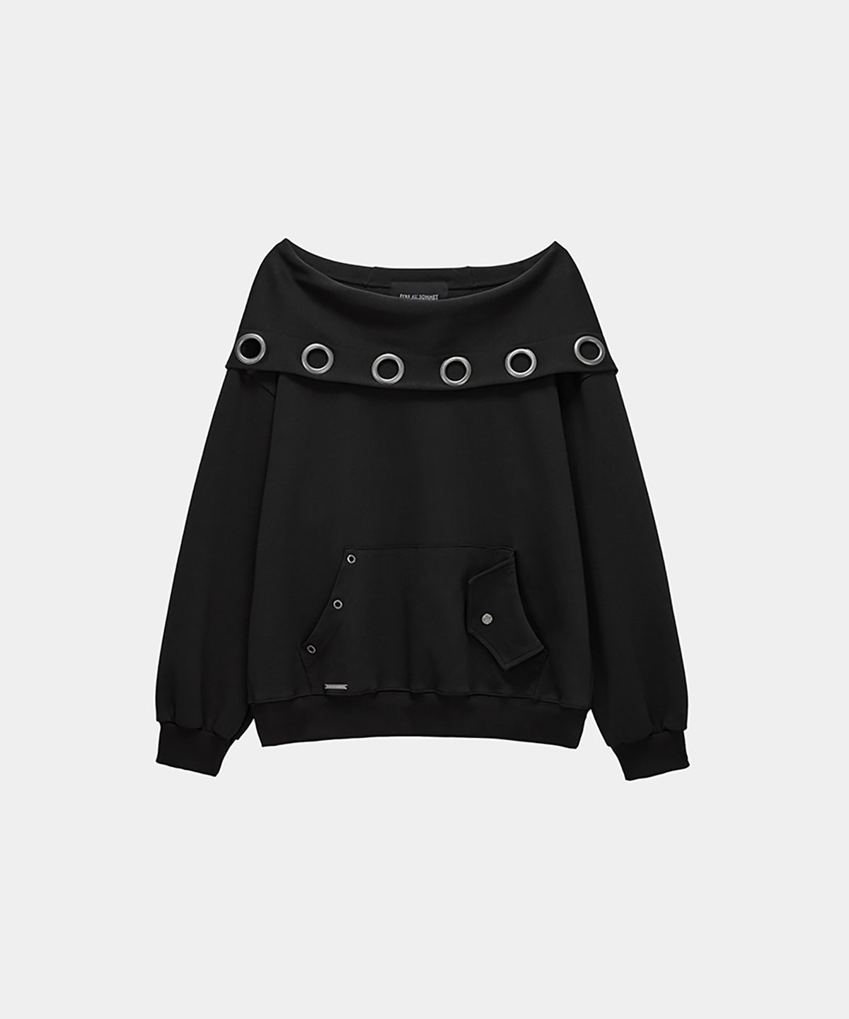 에트오소메(ETRE AU SOMMET) Off Shoulder Hood Layer Sweatshirt (Black)