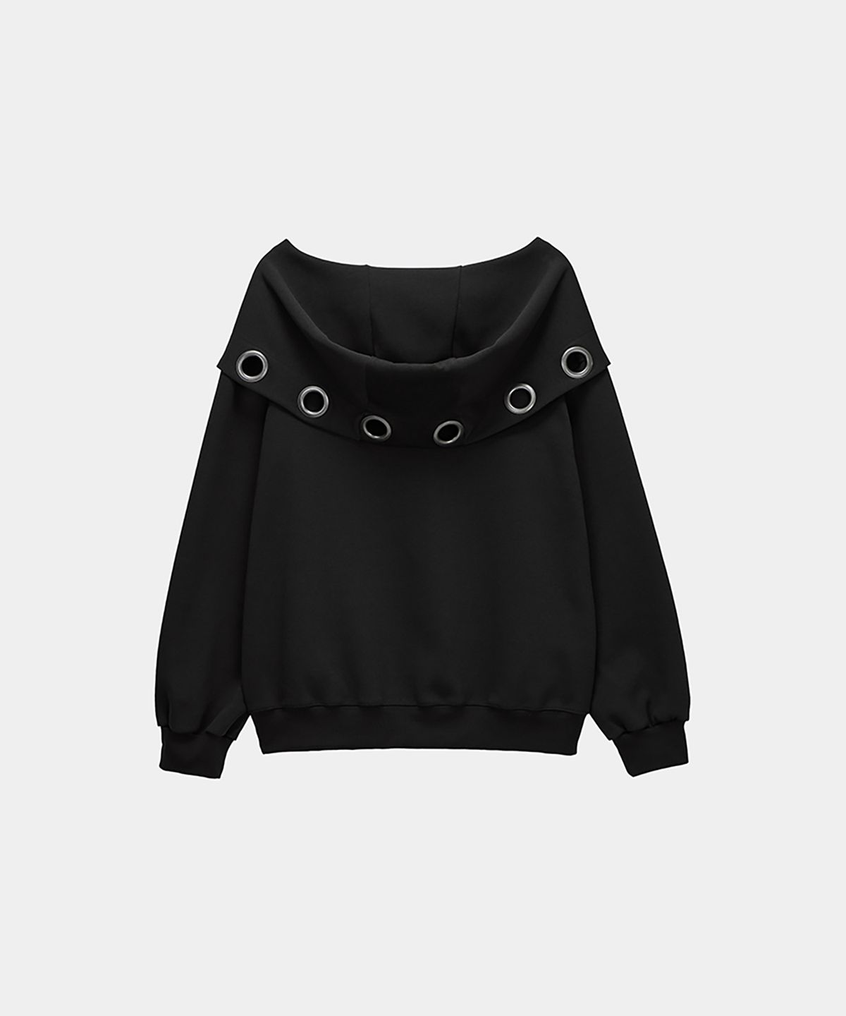 에트오소메(ETRE AU SOMMET) Off Shoulder Hood Layer Sweatshirt (Black)