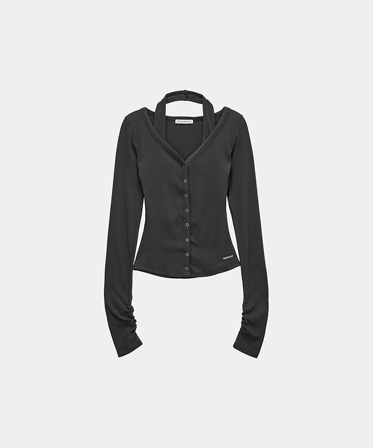 에트오소메(ETRE AU SOMMET) Halter Neck Slim Cardigan (Charcoal)