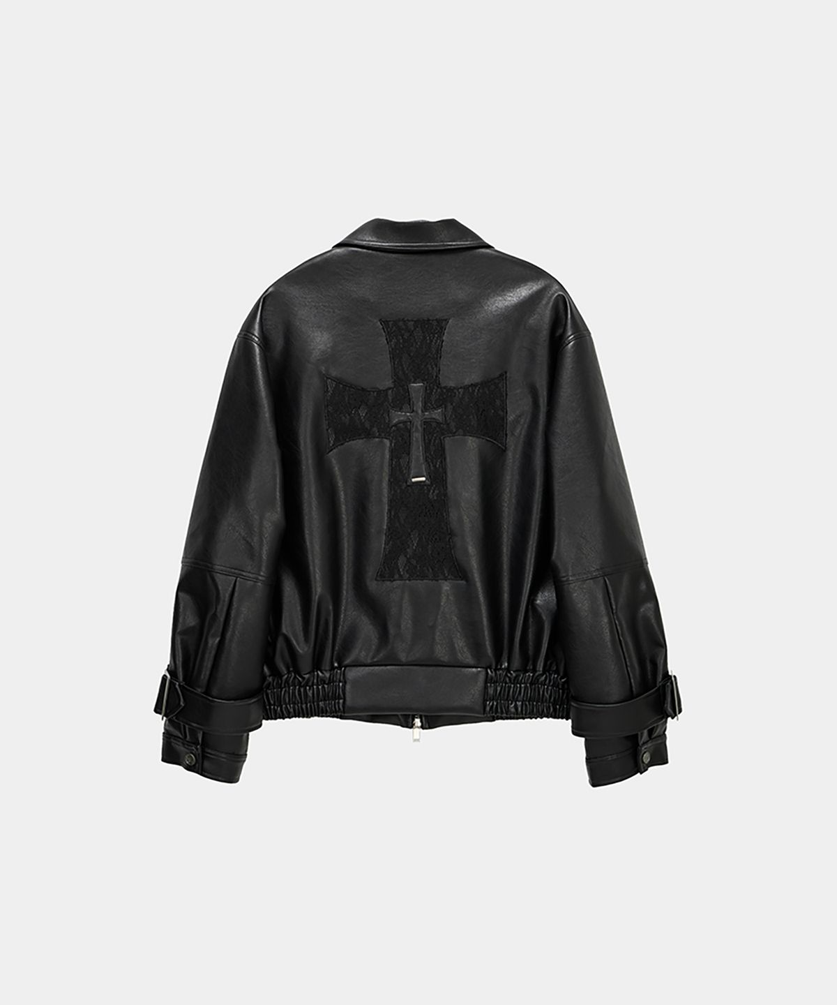 에트오소메(ETRE AU SOMMET) Cross Lace Leather Jumper (Black)