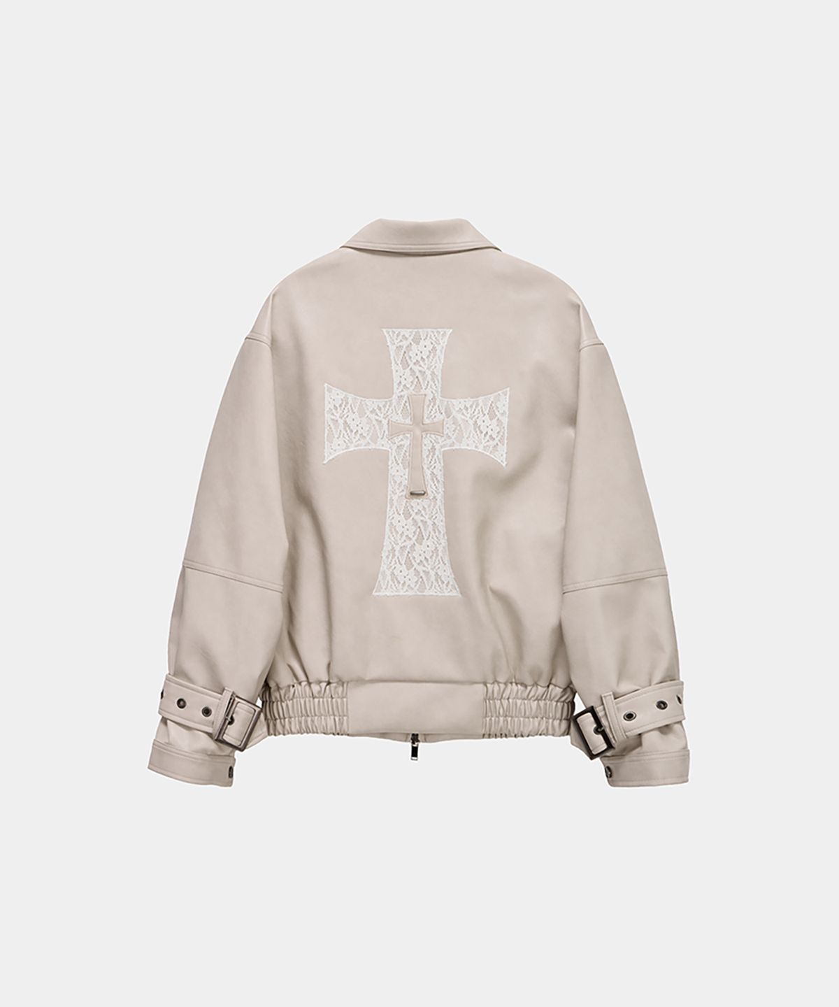 에트오소메(ETRE AU SOMMET) Cross Lace Leather Jumper (Beige)