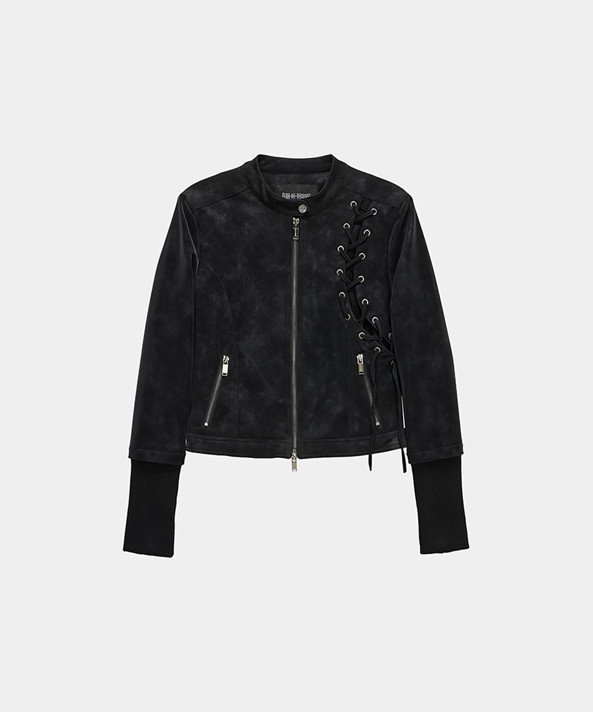 에트오소메(ETRE AU SOMMET) Eyelet Point Cropped Leather Jacket (Black)