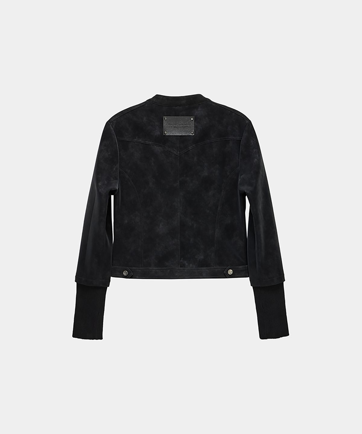 에트오소메(ETRE AU SOMMET) Eyelet Point Cropped Leather Jacket (Black)