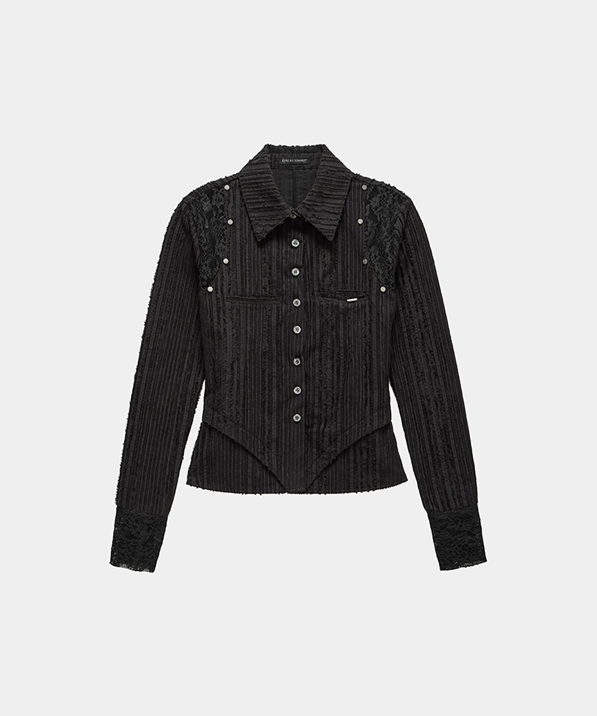 에트오소메(ETRE AU SOMMET) Lace Panel Slim Shirt (black)