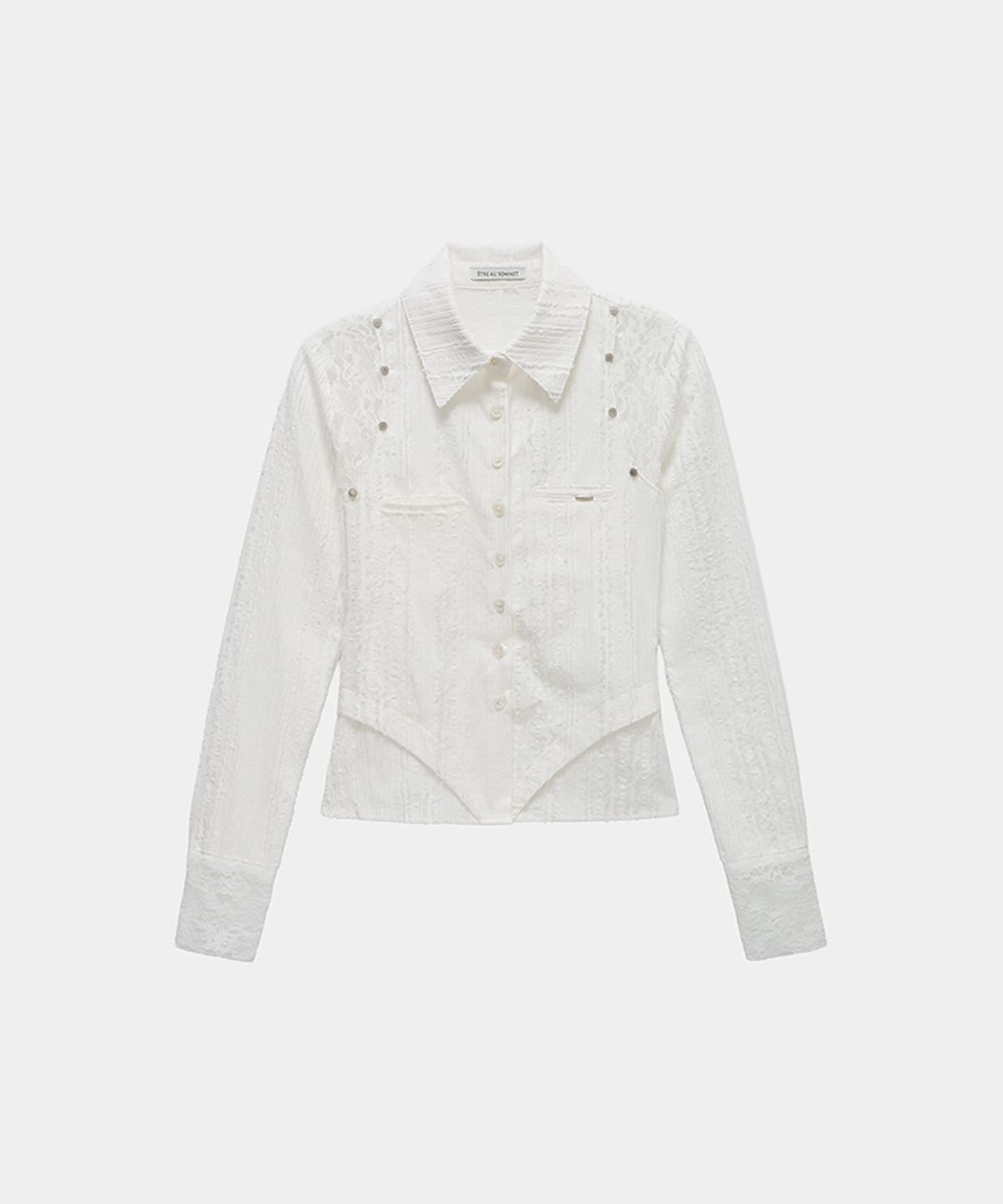 에트오소메(ETRE AU SOMMET) Lace Panel Slim Shirt (White)