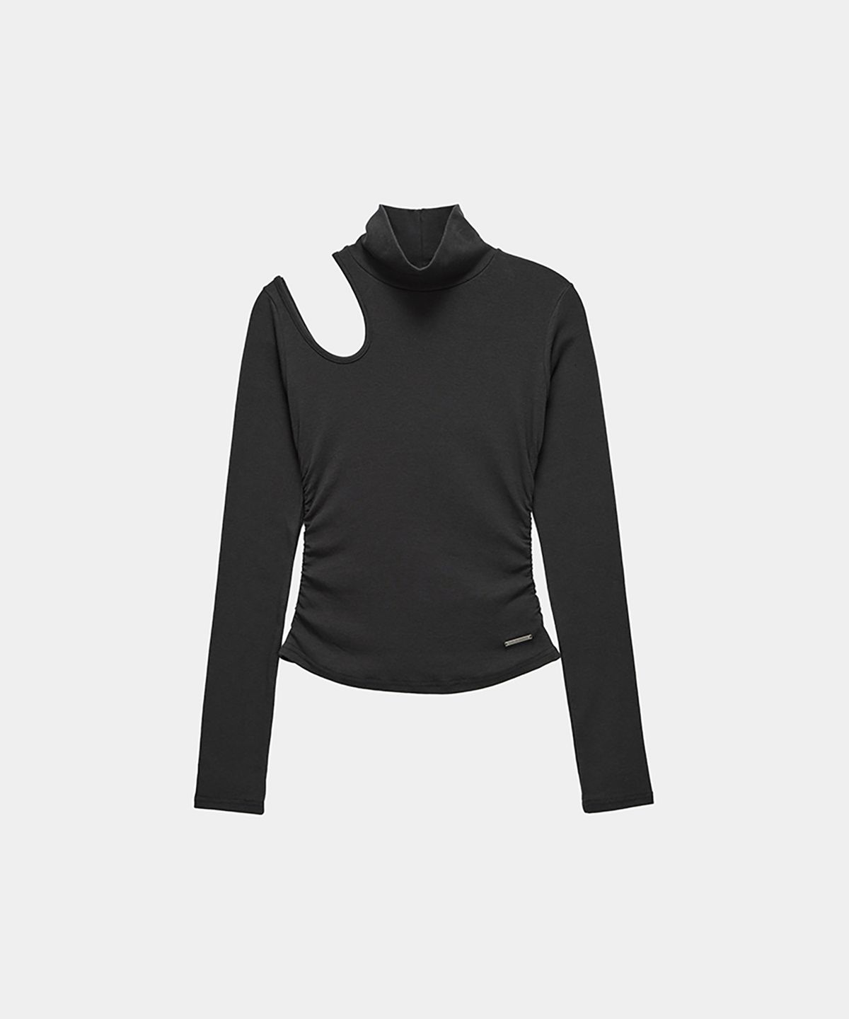 에트오소메(ETRE AU SOMMET) High Neck Shoulder Cut-Out Top (Charcoal)