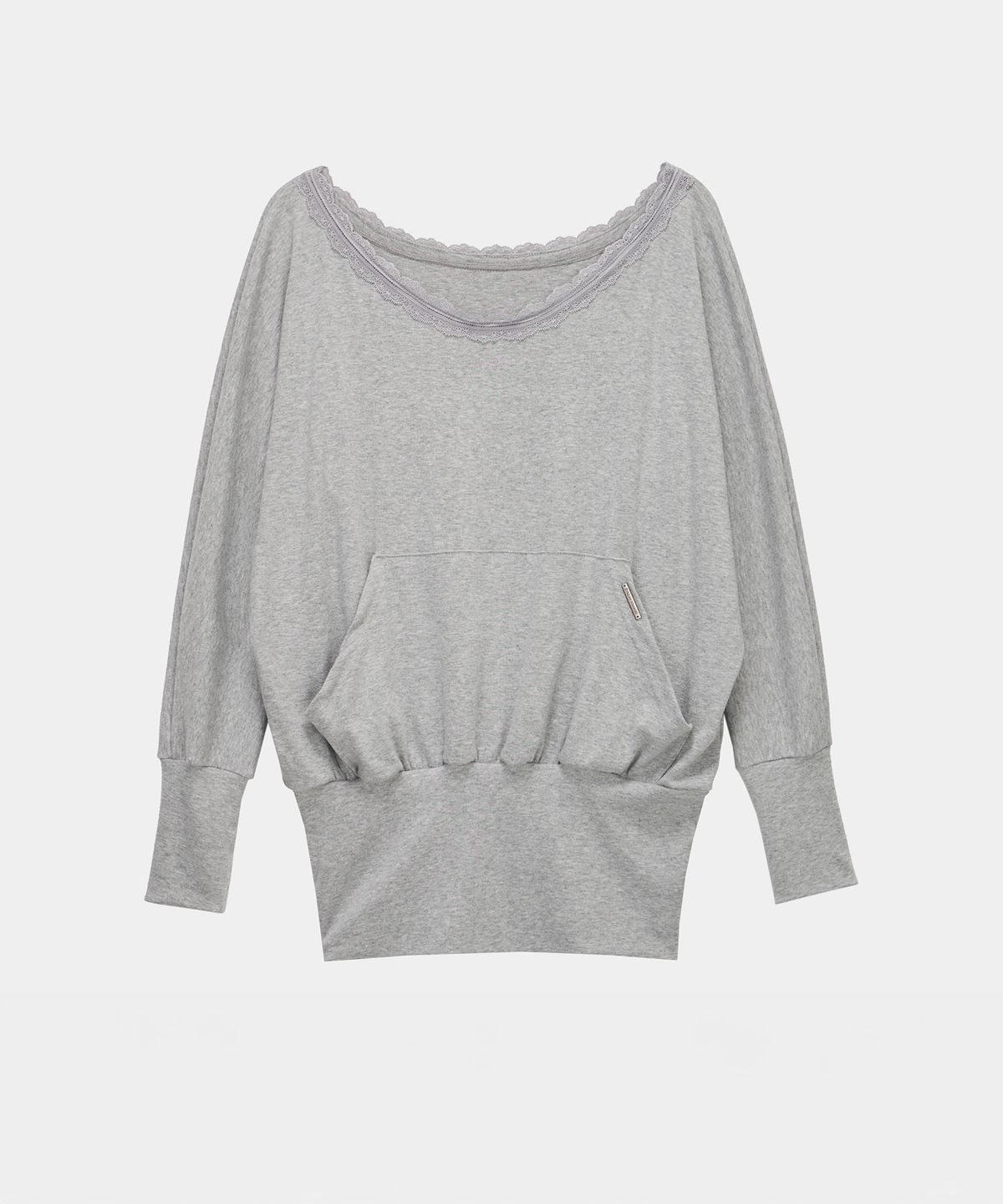에트오소메(ETRE AU SOMMET) Lace Drape Off-Shoulder Top (Gray)