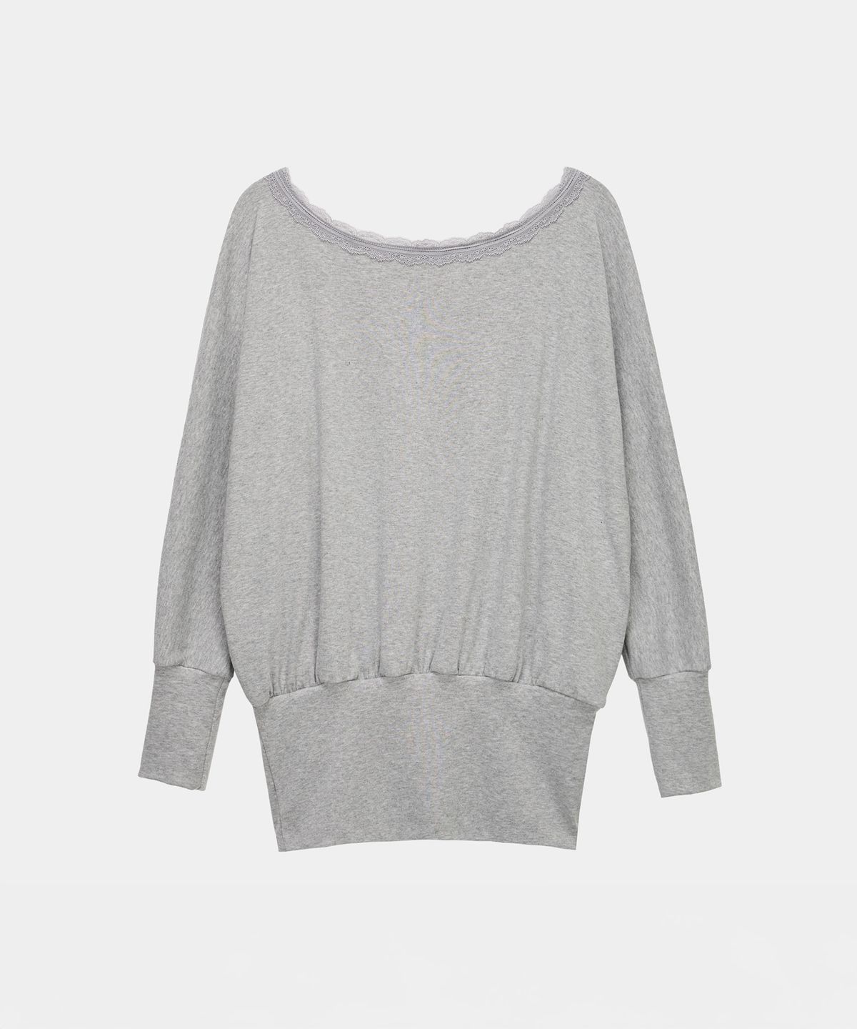 에트오소메(ETRE AU SOMMET) Lace Drape Off-Shoulder Top (Gray)