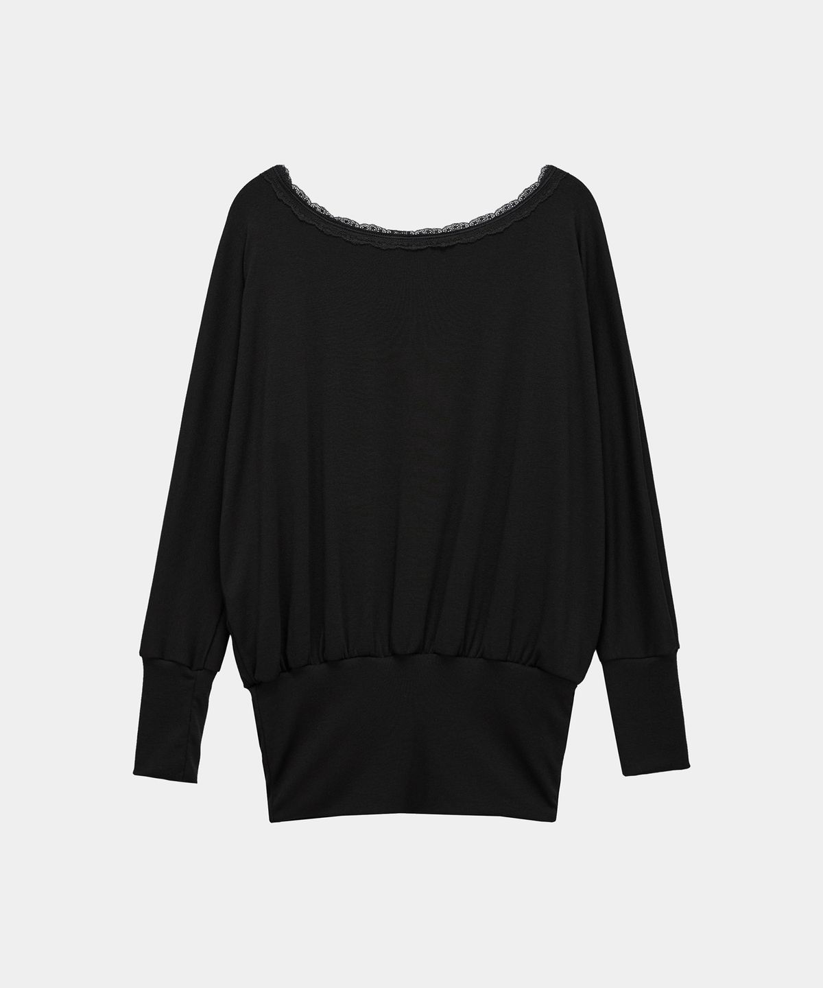 에트오소메(ETRE AU SOMMET) Lace Drape Off-Shoulder Top (Black)