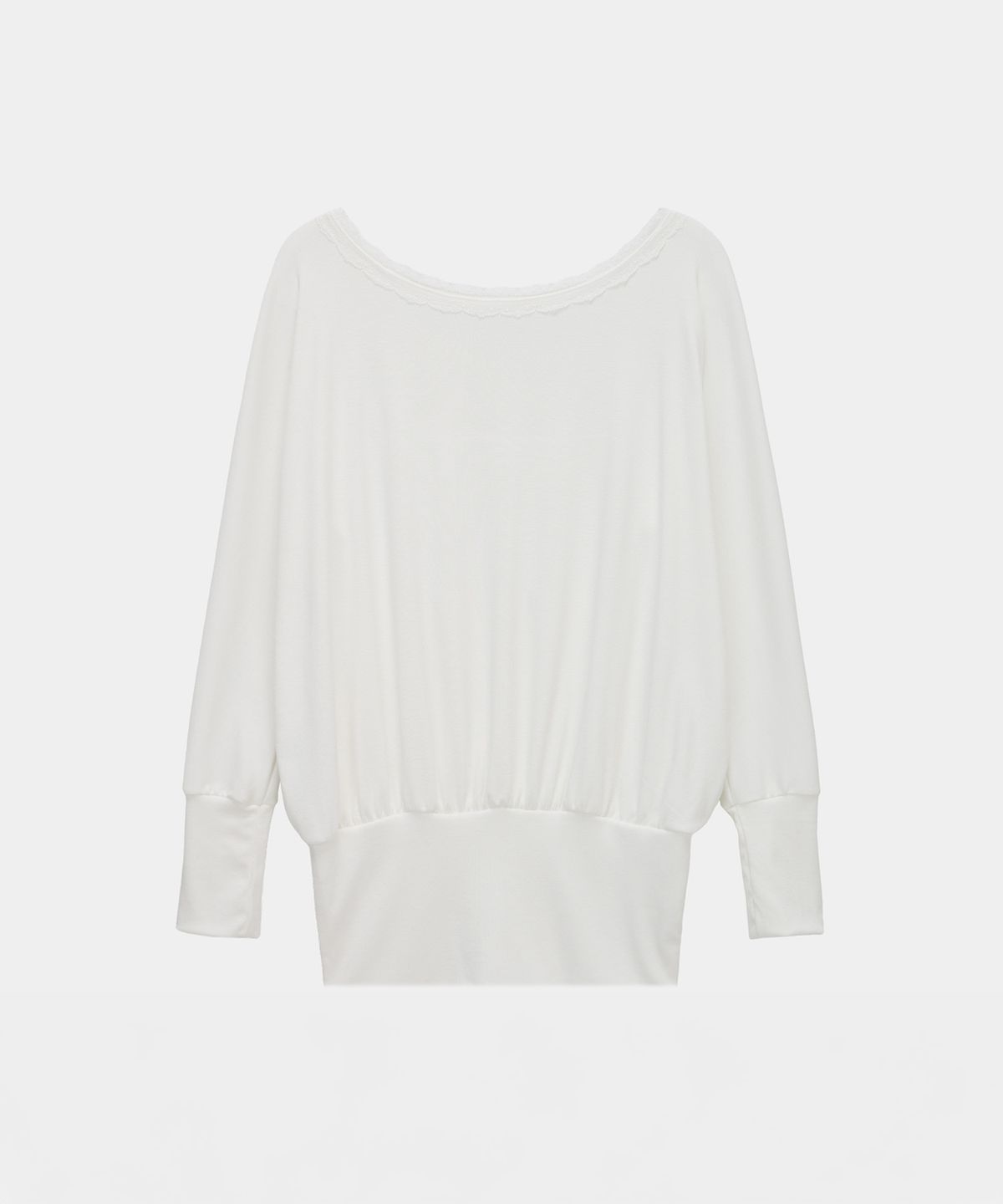 에트오소메(ETRE AU SOMMET) Lace Drape Off-Shoulder Top (White)