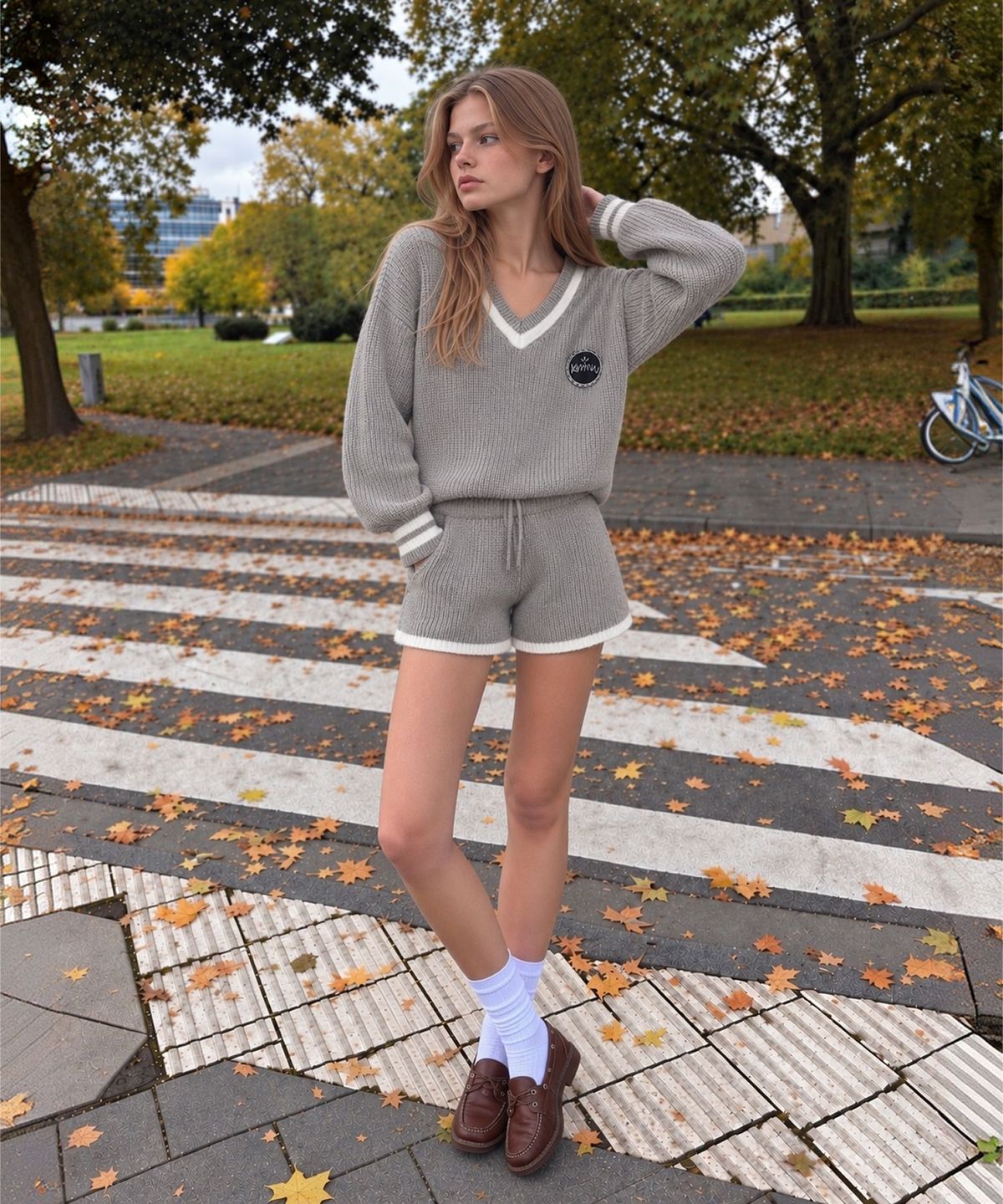커뮨더웨어(KOMMUNTHEWEAR) KOMMUN VNECK KNIT SET GREY 커뮨 브이넥 니트 셋트 그레이