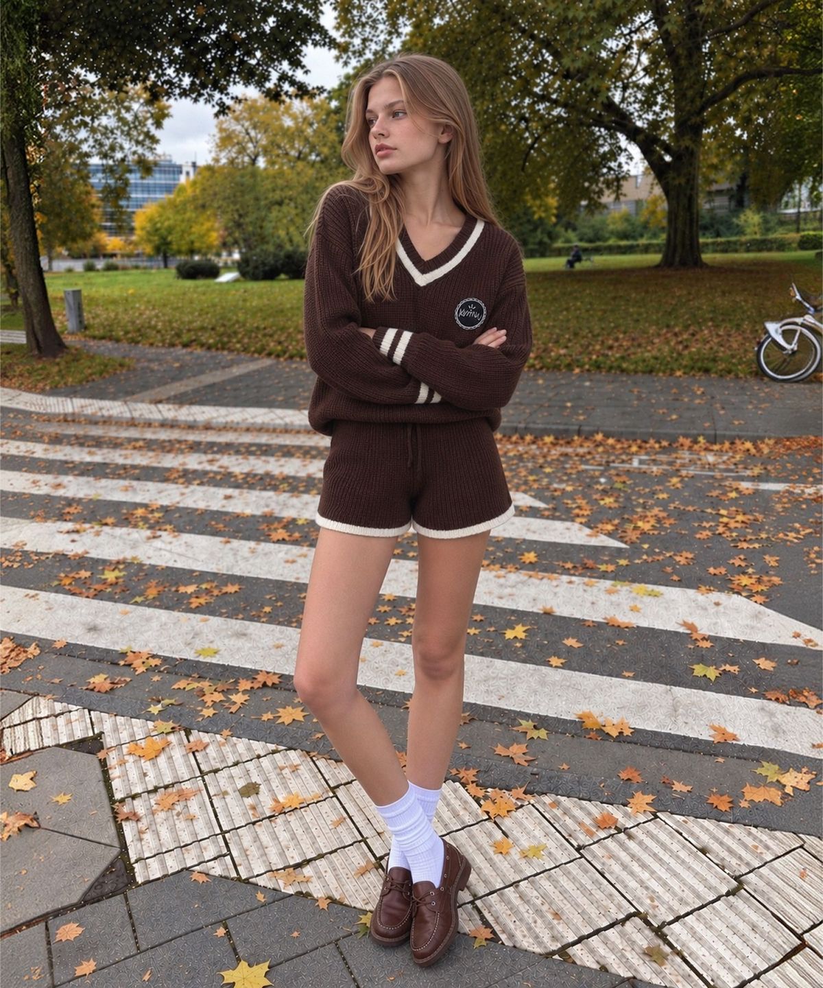 커뮨더웨어(KOMMUNTHEWEAR) KOMMUN VNECK KNIT SET BROWN 커뮨 브이넥 니트 셋트 브라운