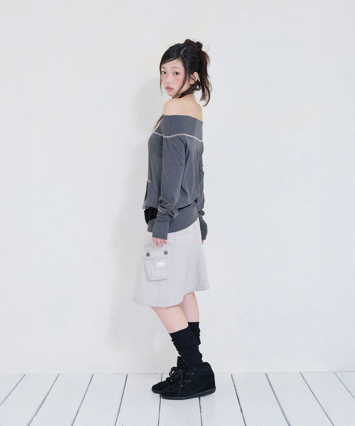 미레코(MIRECO) CARGO POCKET MERMAID MIDI SK GREY