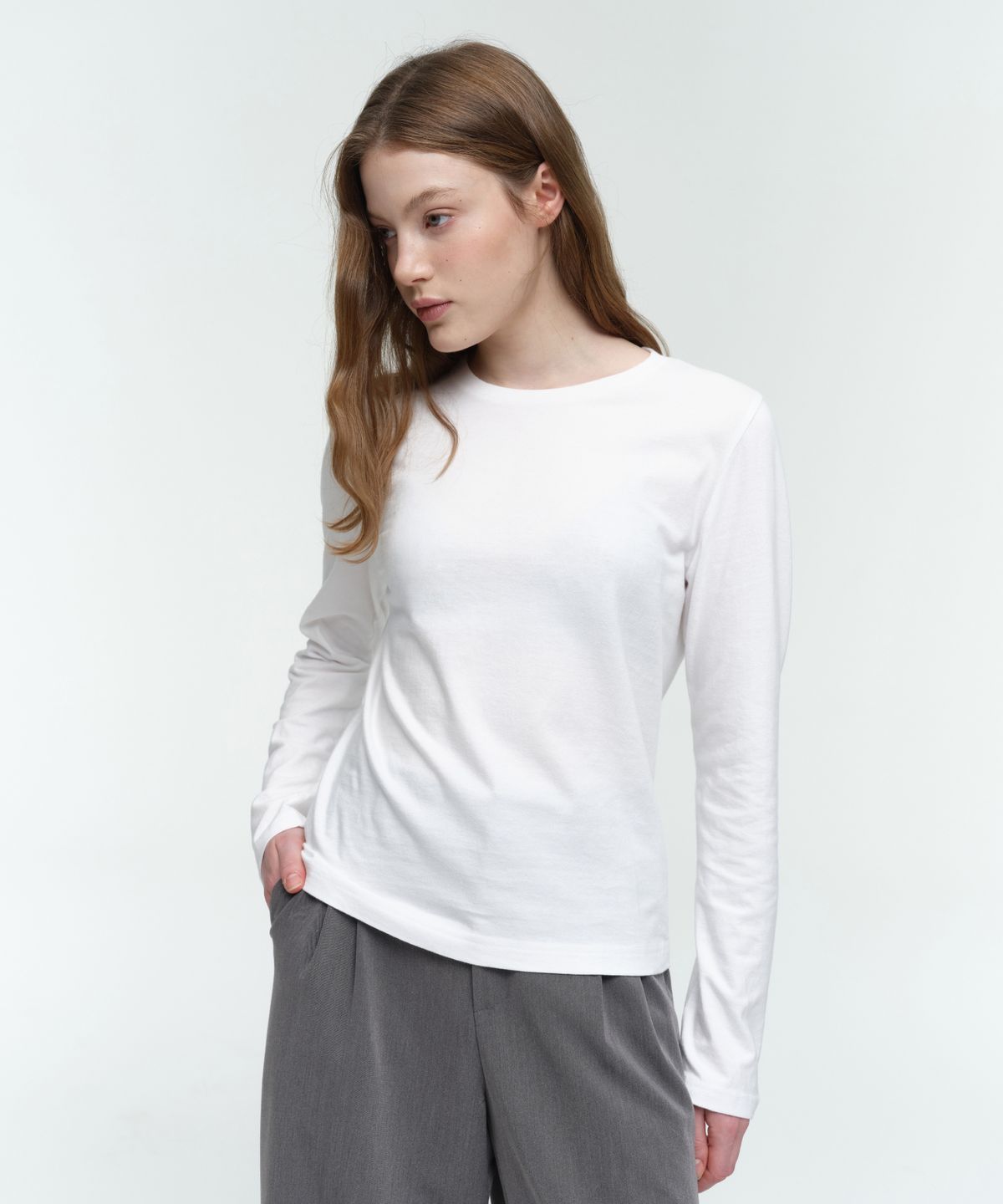 헤인즈(HANES) 2P 재팬 핏 for HER 크루넥 롱 슬리브 티셔츠 화이트