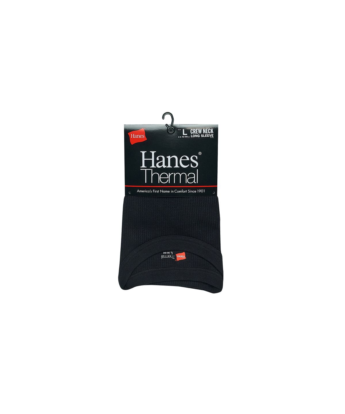 헤인즈(HANES) 써멀 크루넥 롱 슬리브 티셔츠 블랙