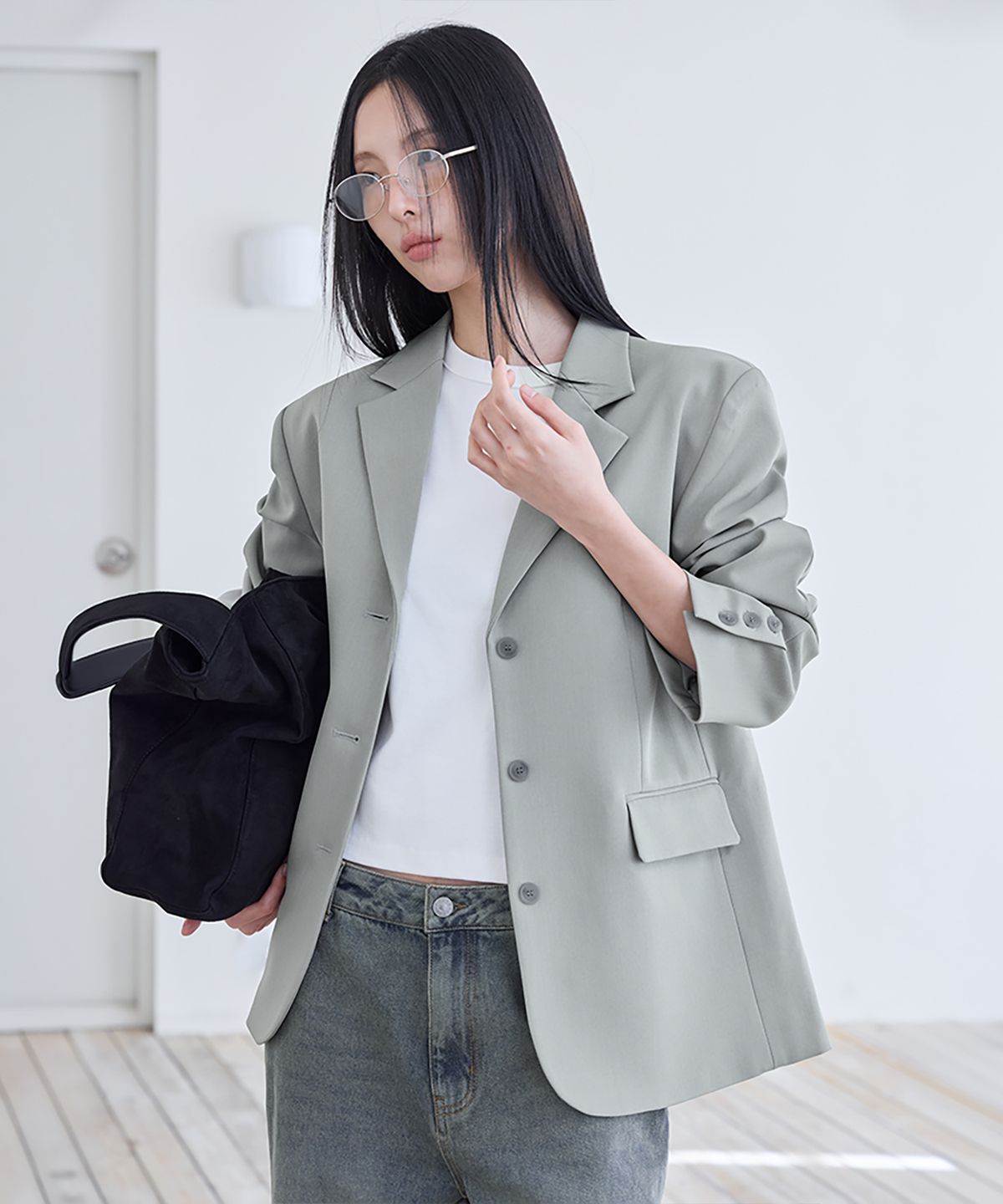 런던다다(LONDONDADA) Belted Tailored Jacket, FOG GREY