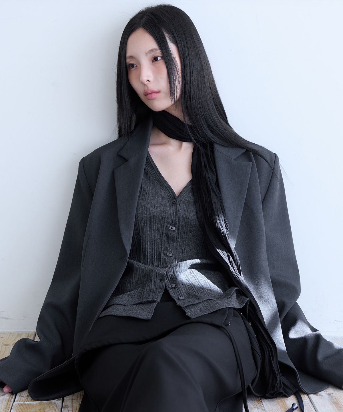 런던다다(LONDONDADA) Belted Tailored Jacket, CHARCOAL