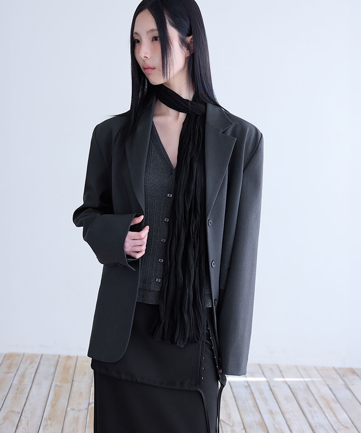 런던다다(LONDONDADA) Belted Tailored Jacket, CHARCOAL