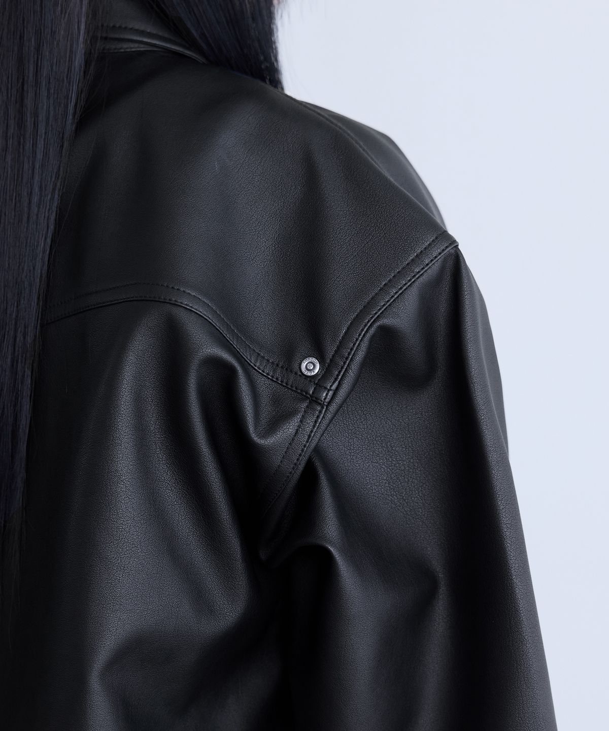 런던다다(LONDONDADA) Faux Leather Shirt Jacket, BLACK