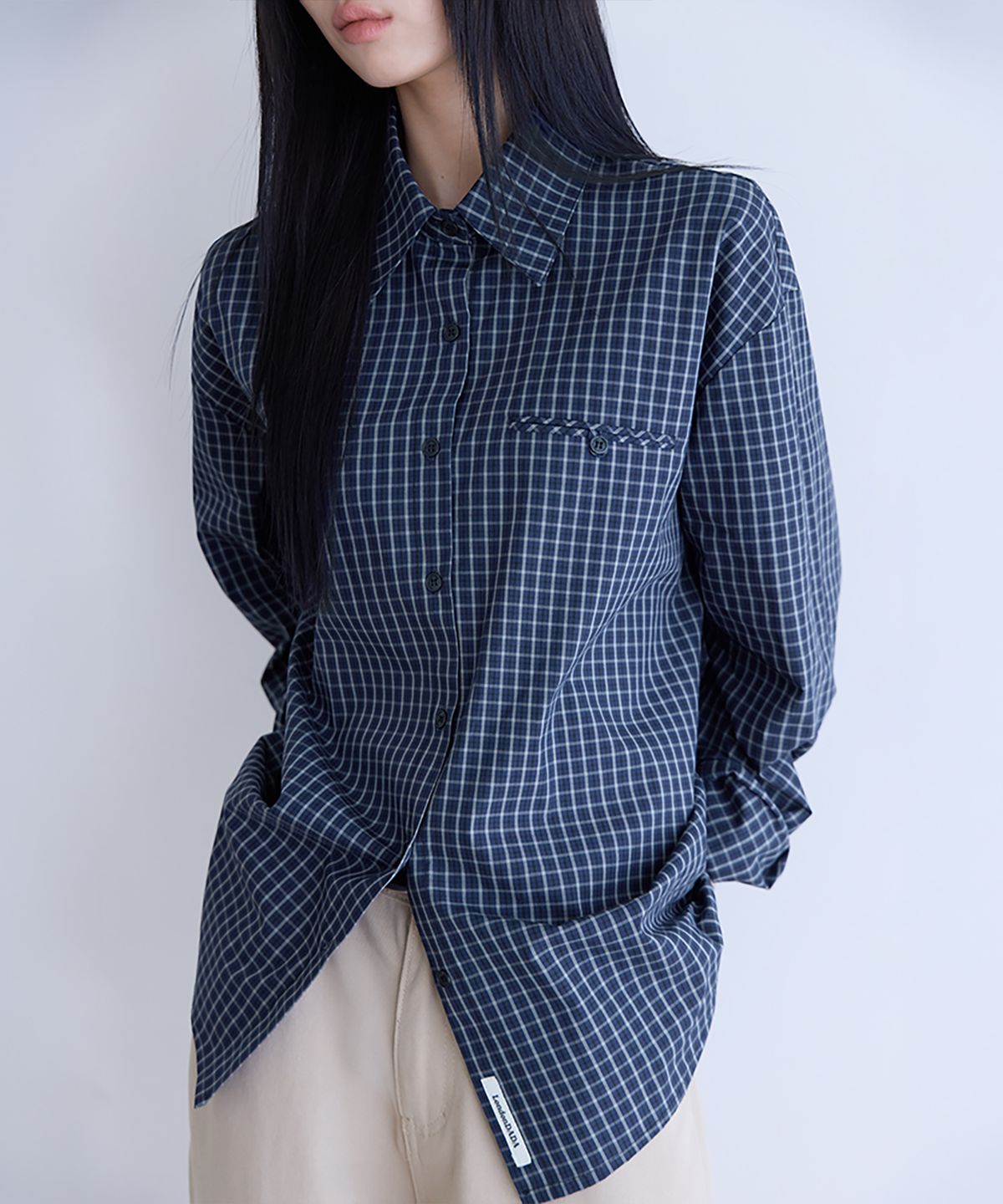 런던다다(LONDONDADA) Oversized LDD Checked Shirt, NAVY
