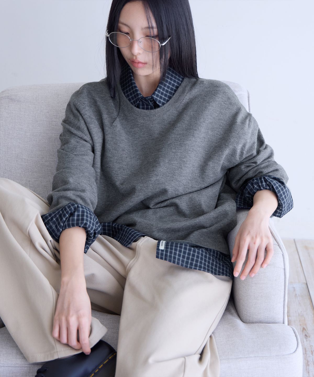 런던다다(LONDONDADA) Oversized LDD Checked Shirt, NAVY