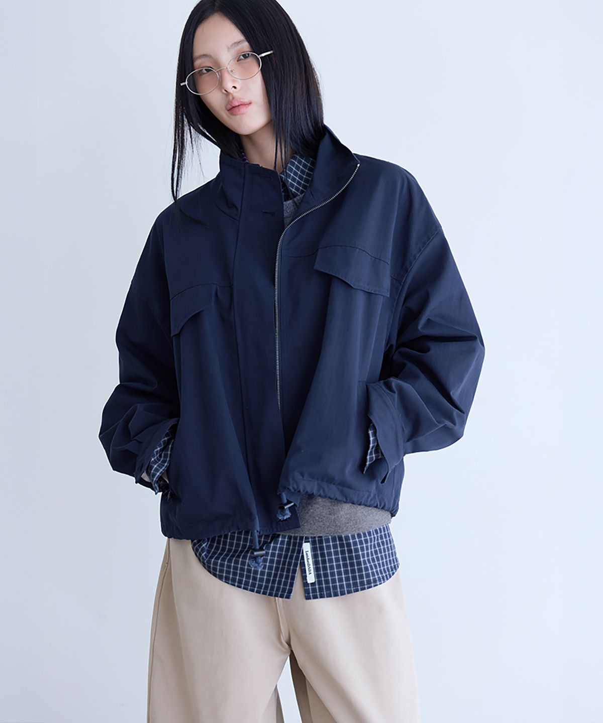런던다다(LONDONDADA) Oversized LDD Checked Shirt, NAVY