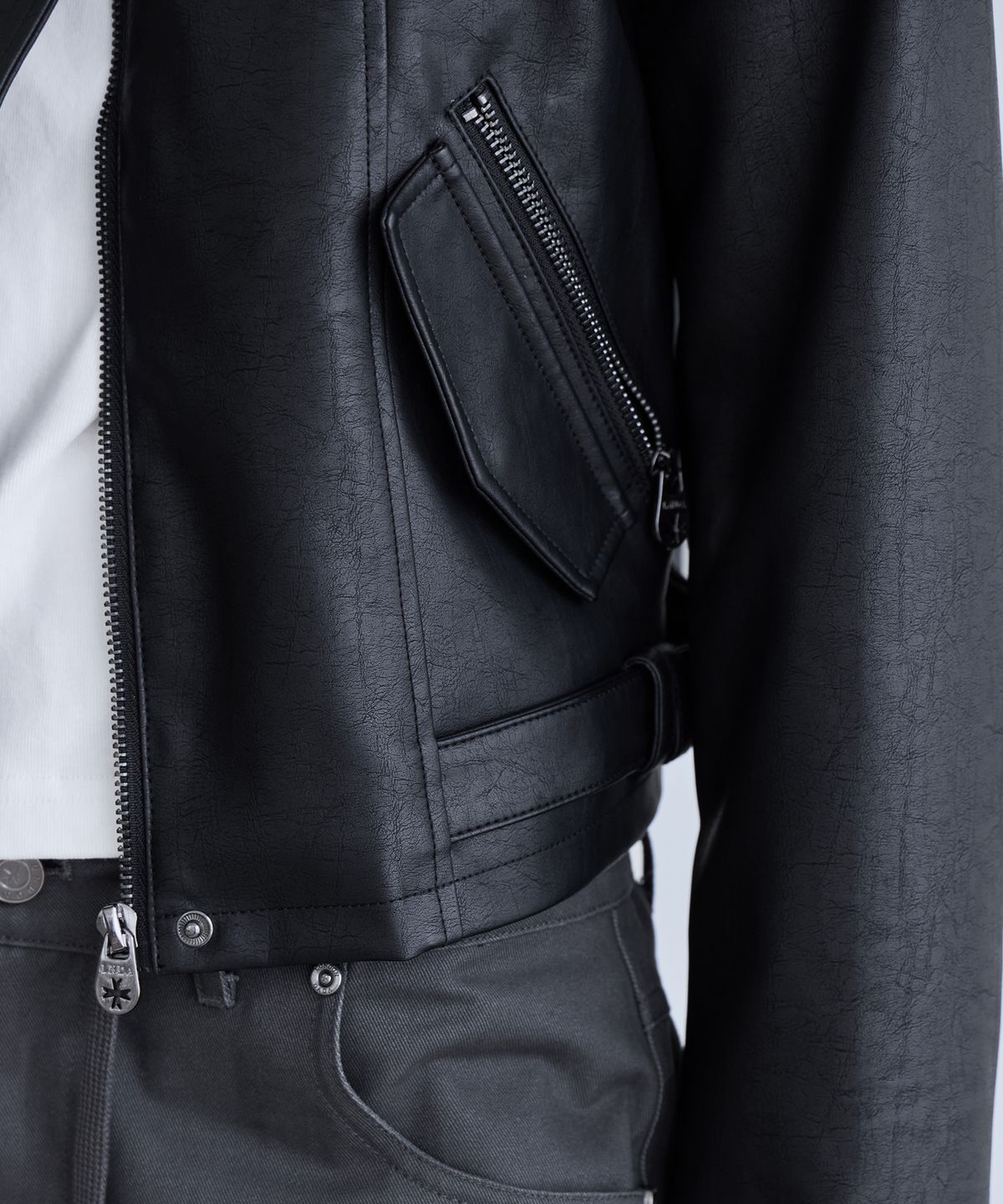 런던다다(LONDONDADA) Regular-Fit Faux Leather Single Rider Jacket, BLACK