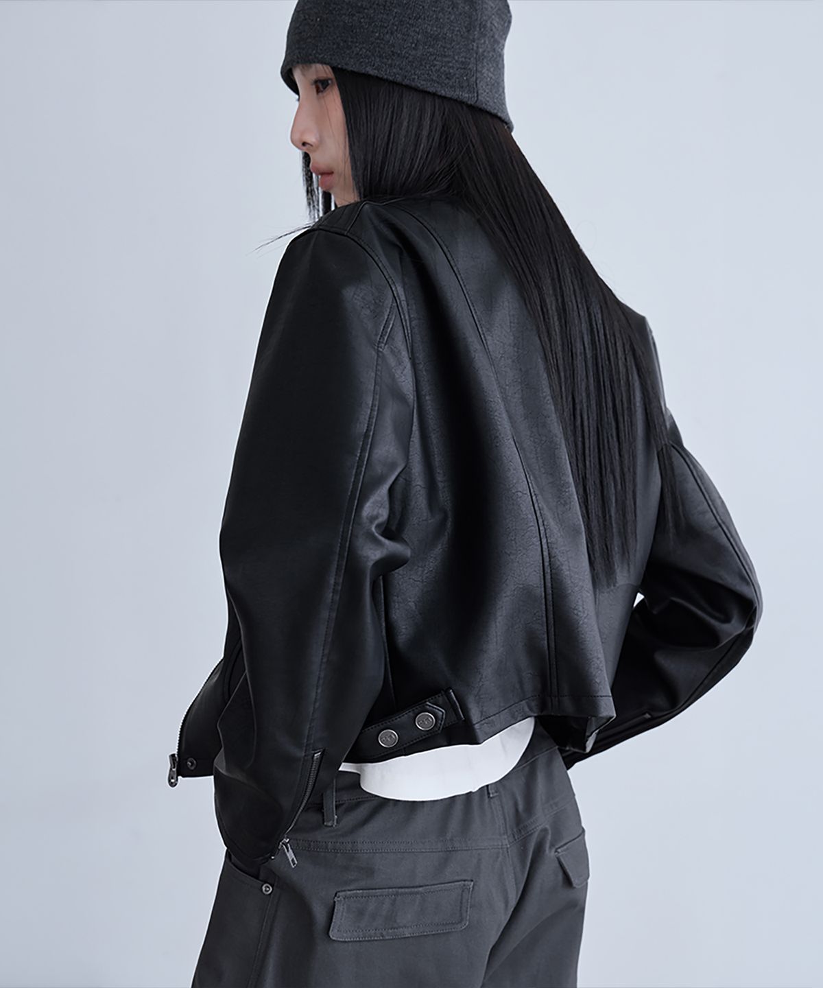 런던다다(LONDONDADA) Regular-Fit Faux Leather Single Rider Jacket, BLACK