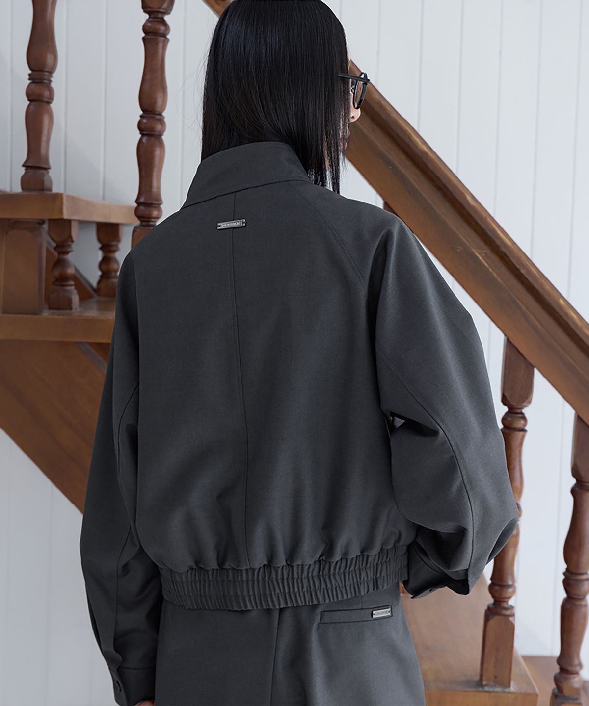 런던다다(LONDONDADA) [SET-UP] Urban Half-Neck Harrington Jumper, CHARCOAL