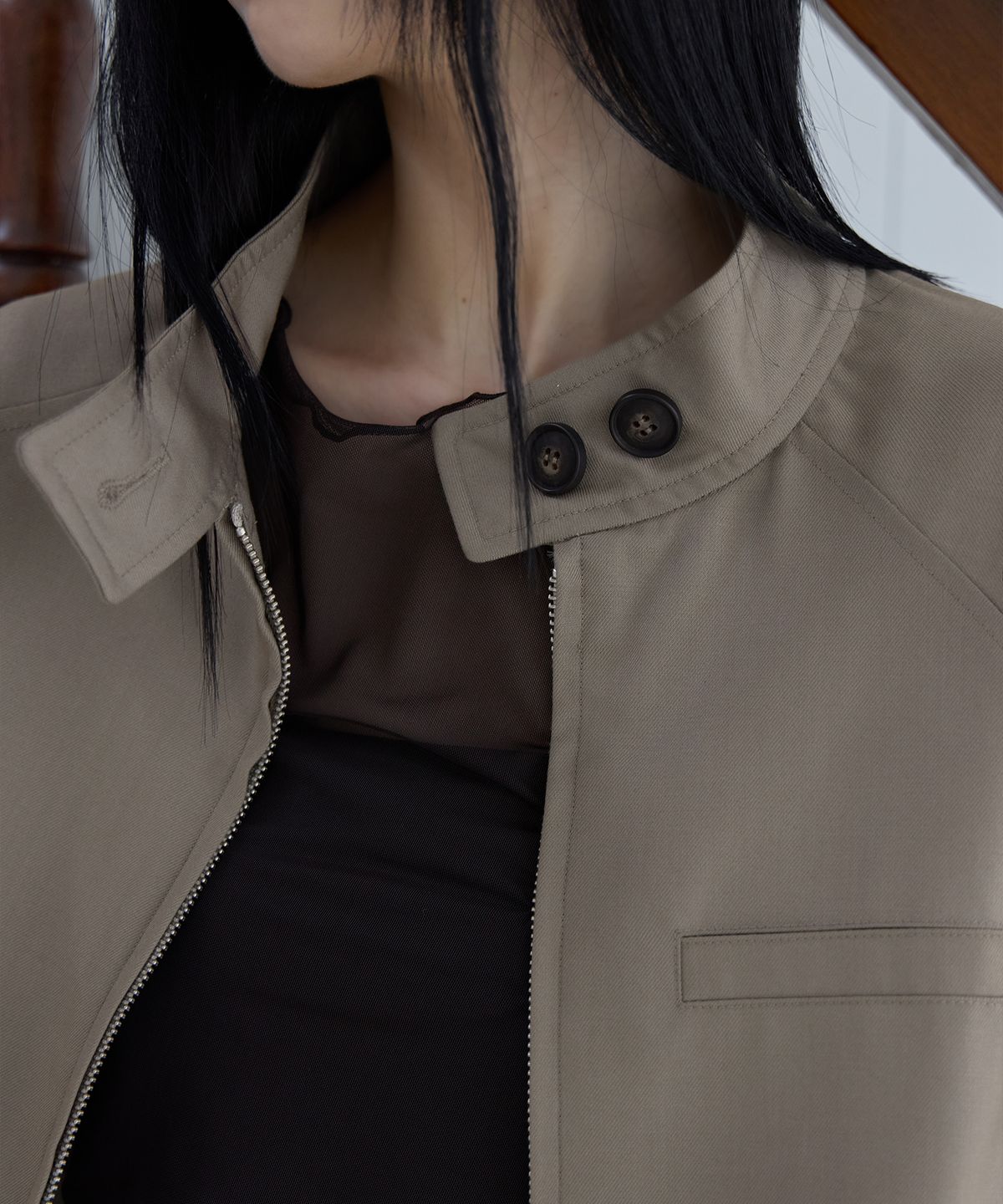 런던다다(LONDONDADA) [SET-UP] Urban Half-Neck Harrington Jumper, TAUPE
