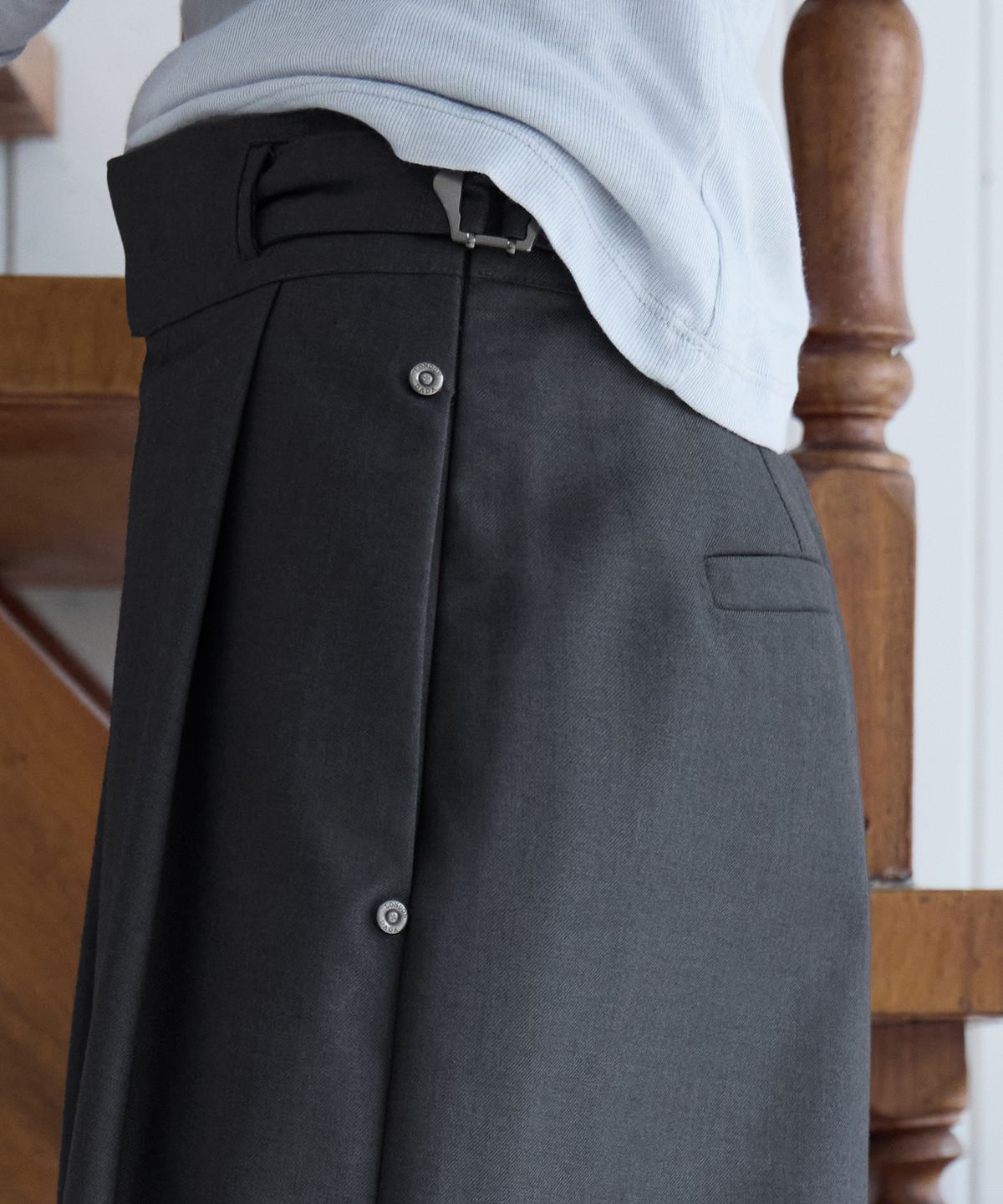 런던다다(LONDONDADA) [SET-UP] Urban Semi-Wide Wrap Belt Slacks,  CHARCOAL