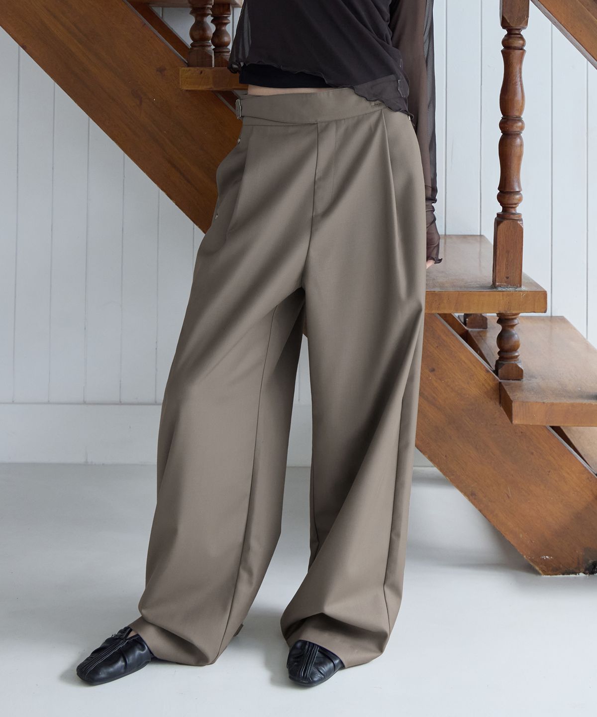 런던다다(LONDONDADA) [SET-UP] Urban Semi-Wide Wrap Belt Slacks,  TAUPE