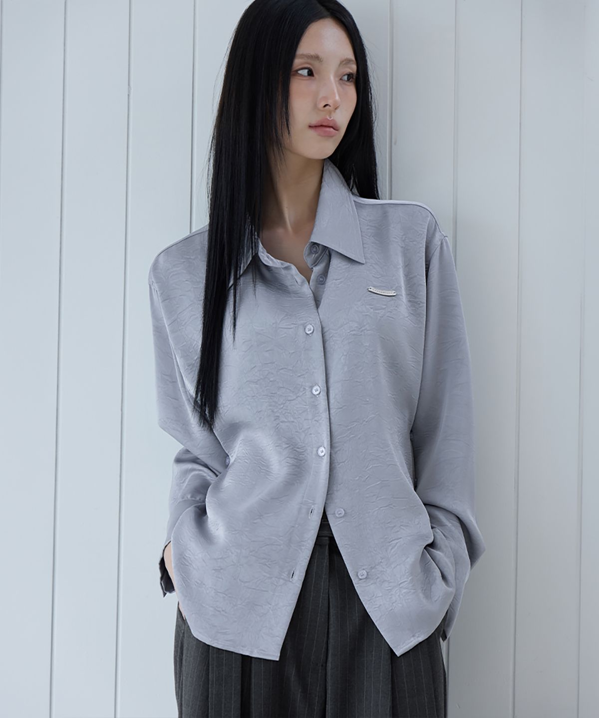 런던다다(LONDONDADA) Satin Button Waist Blouse, IVORY
