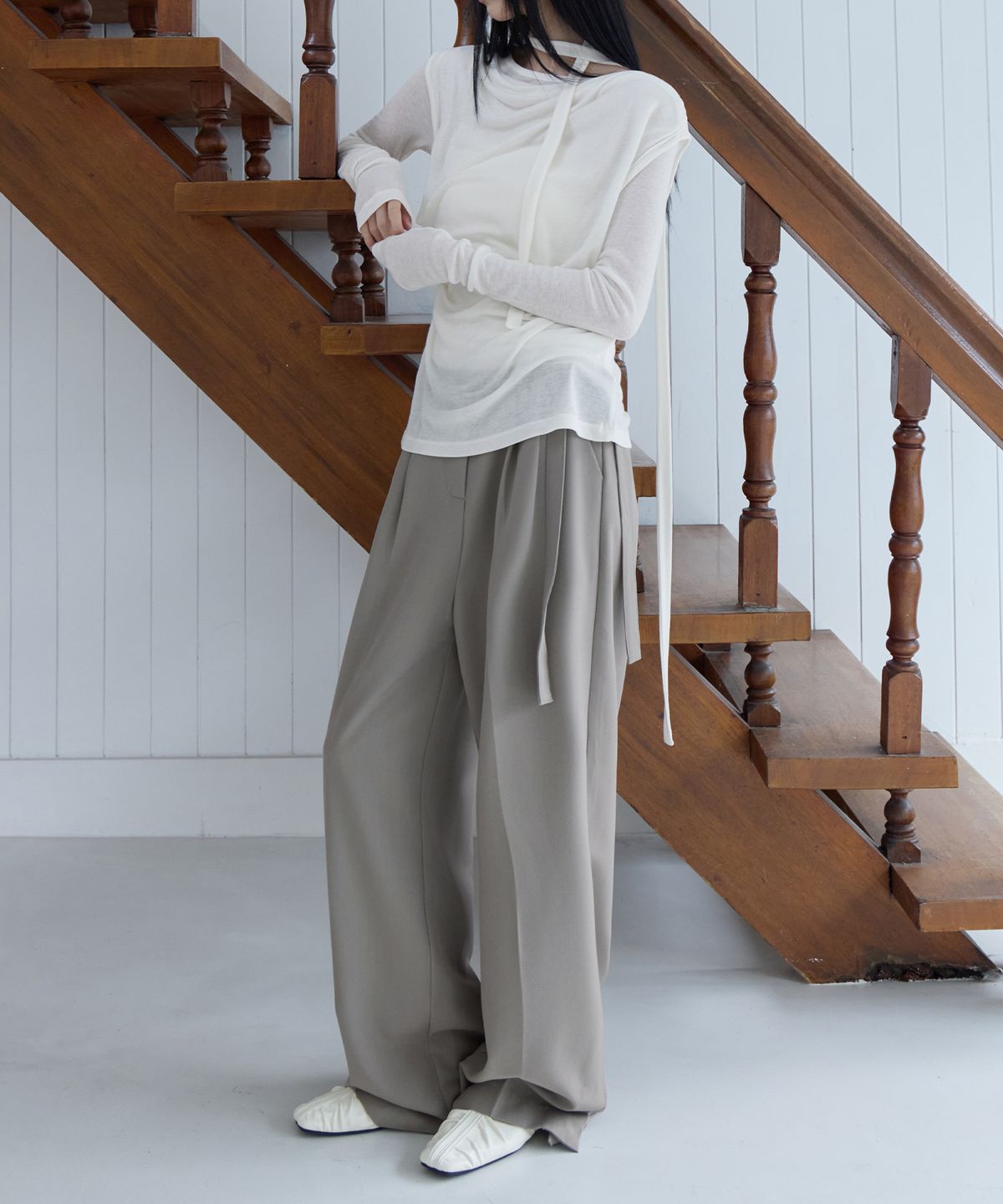 런던다다(LONDONDADA) Side Button Slit Banding Slacks, BLACK