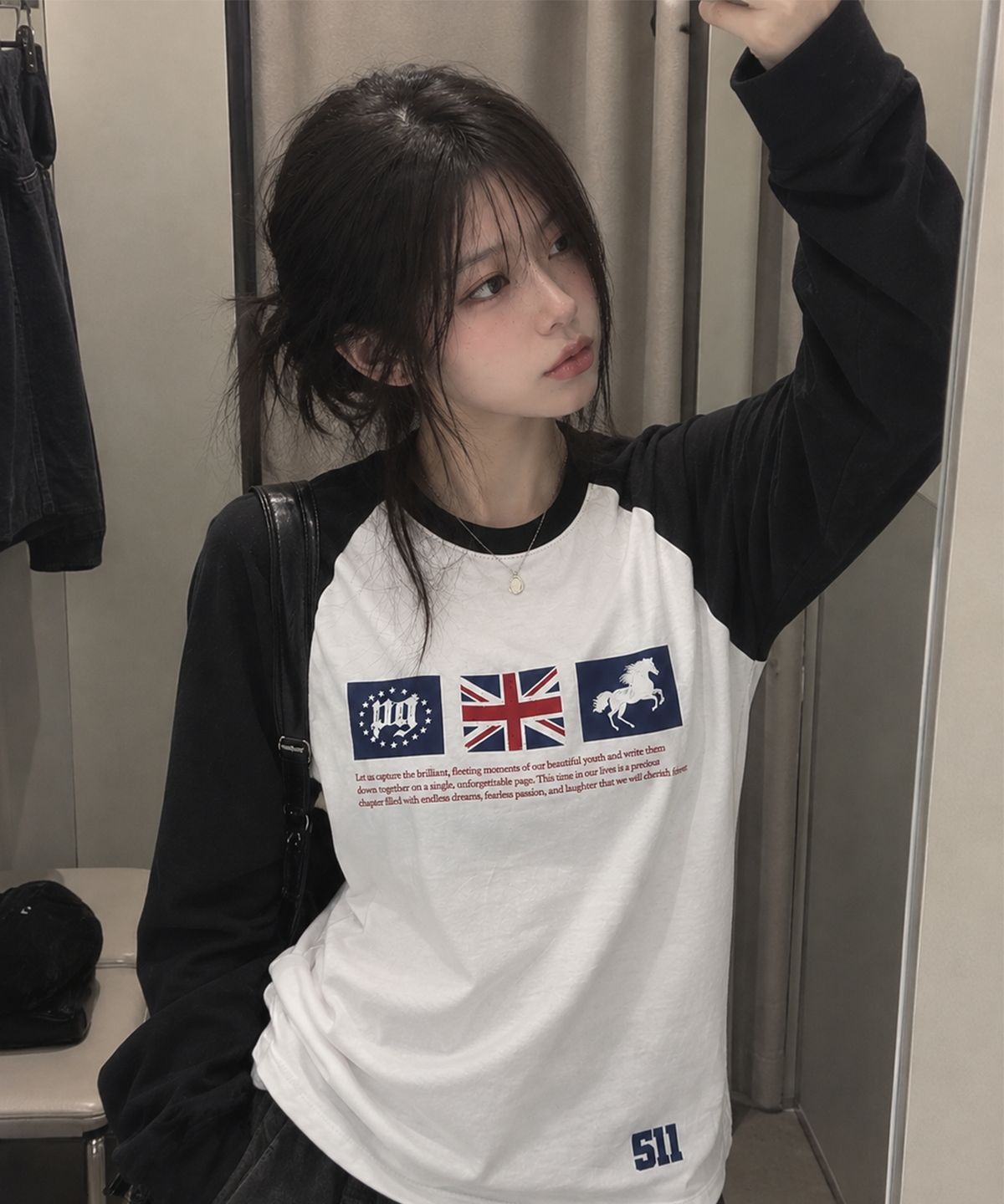 페이지시시(PAGESIISII) PG스타 프린팅 롱슬리브 블랙