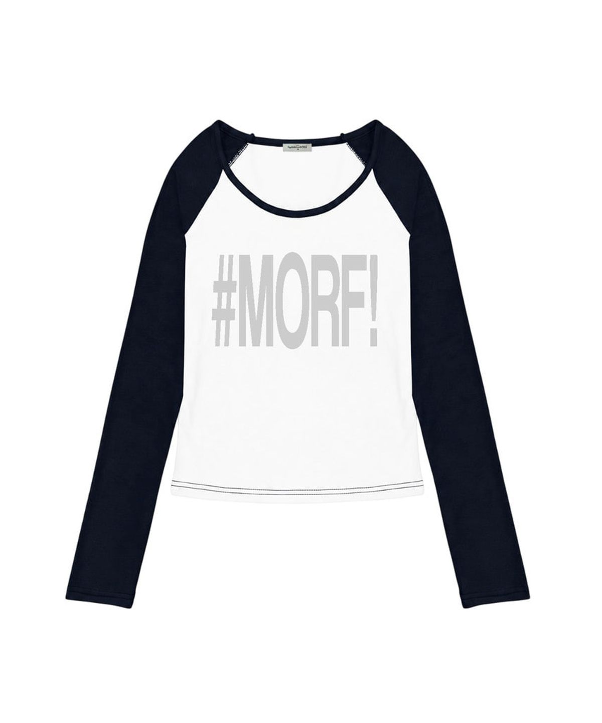 더모프하우스(THEMORFHOUSE) MORF 타이포 프린트 배색 U넥 롱슬리브 라이트블루