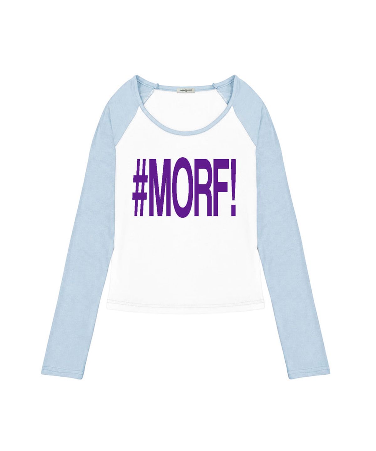 더모프하우스(THEMORFHOUSE) MORF 타이포 프린트 배색 U넥 롱슬리브 라이트블루