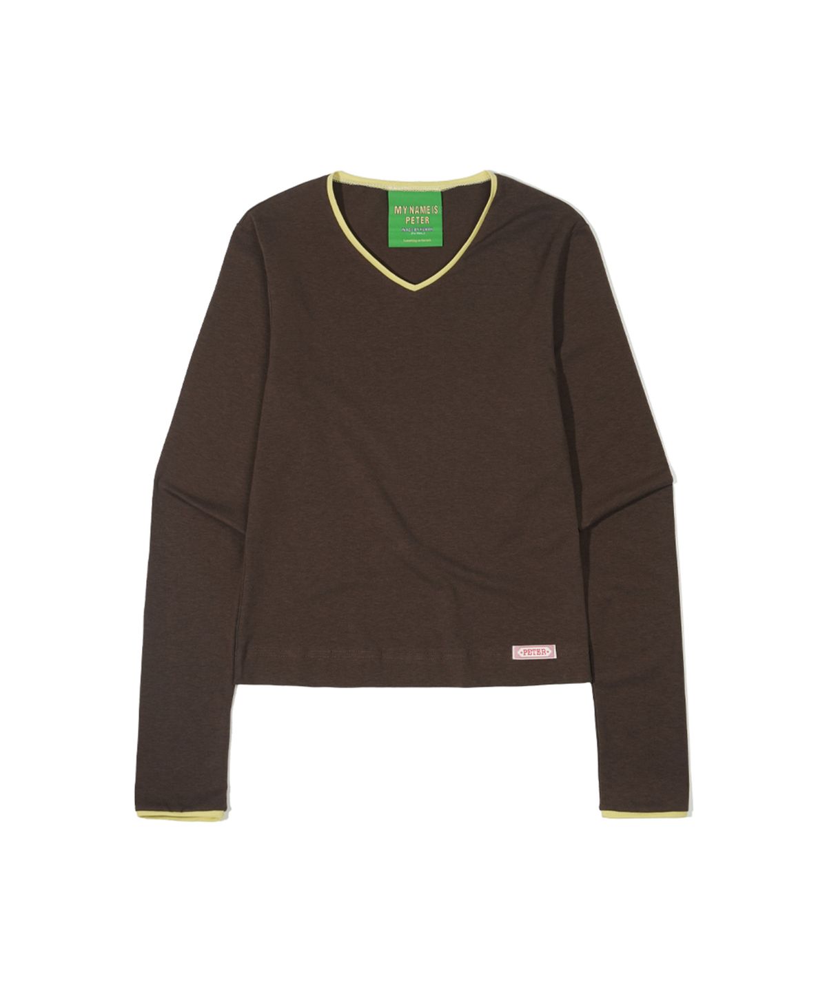 마이네임이즈피터(MYNAMEISPETER) (W) TIPPED V-NECK LONG SLEEVE T-SHIRT - BROWN